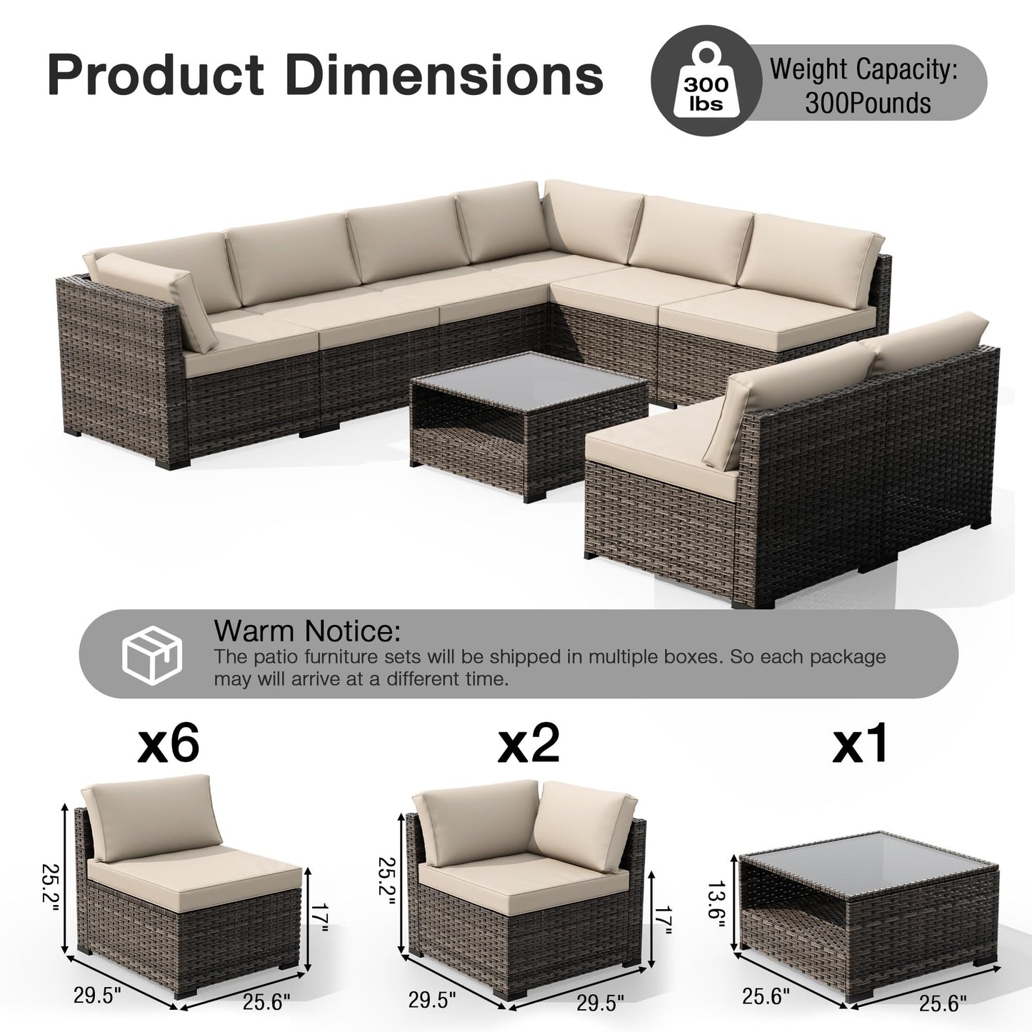 Joyside 5-Piece Patio Furniture Set, Rattan Outdoor Sectional Wicker Patio Conversation Set with Cushions and Coffee Table
