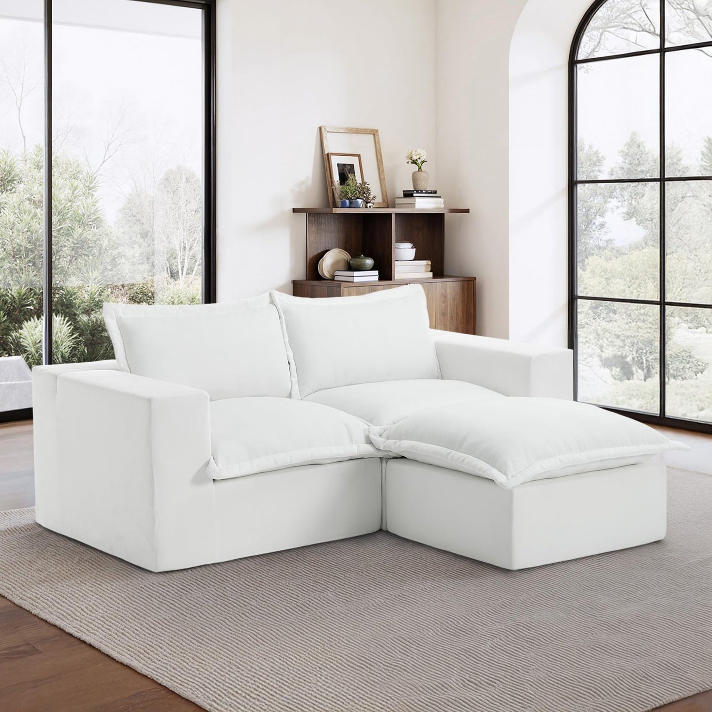 116" Modular Sectional Sofa, Comfy L Shaped Modular Coush Sofa with Ottoman, 3-Seat Chenille Cloud Couches Deep Seat Sofa for Living Room, Apartment, Small Spaces, Beige