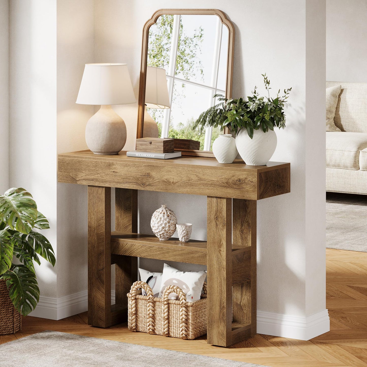 Tribesigns 41.34-Inch Farmhouse Console Table, 2-Tier Narrow Sofa Table Behind The Couch, Entryway Furniture with Storage Shelves for Hallway Foyer Living Room, Rustic Brown