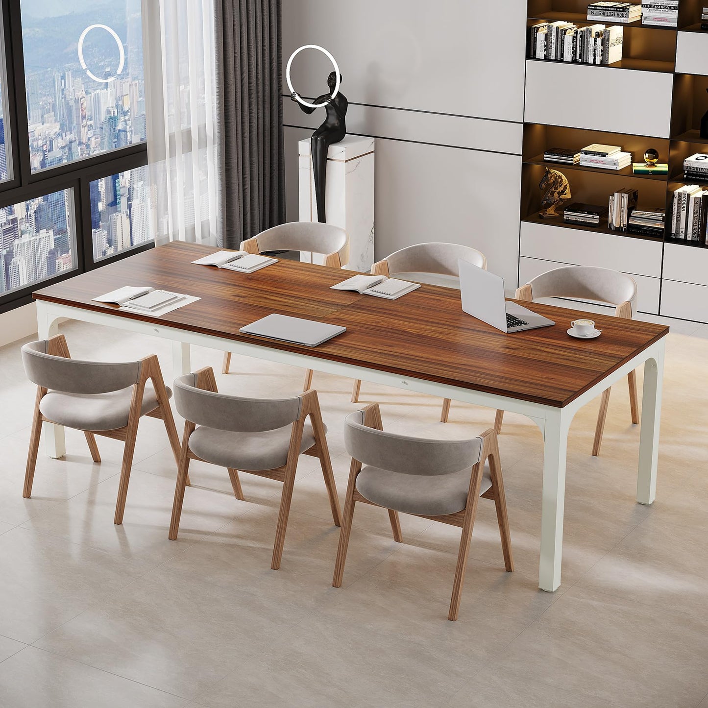 Tribesigns 6.5 FT Conference Room Table, 78.74" W x 27.56" D Large Office Conference Table, Modern Seminar Meeting Table Desk for Boardroom, Meeting Room (1, Rustic Brown)