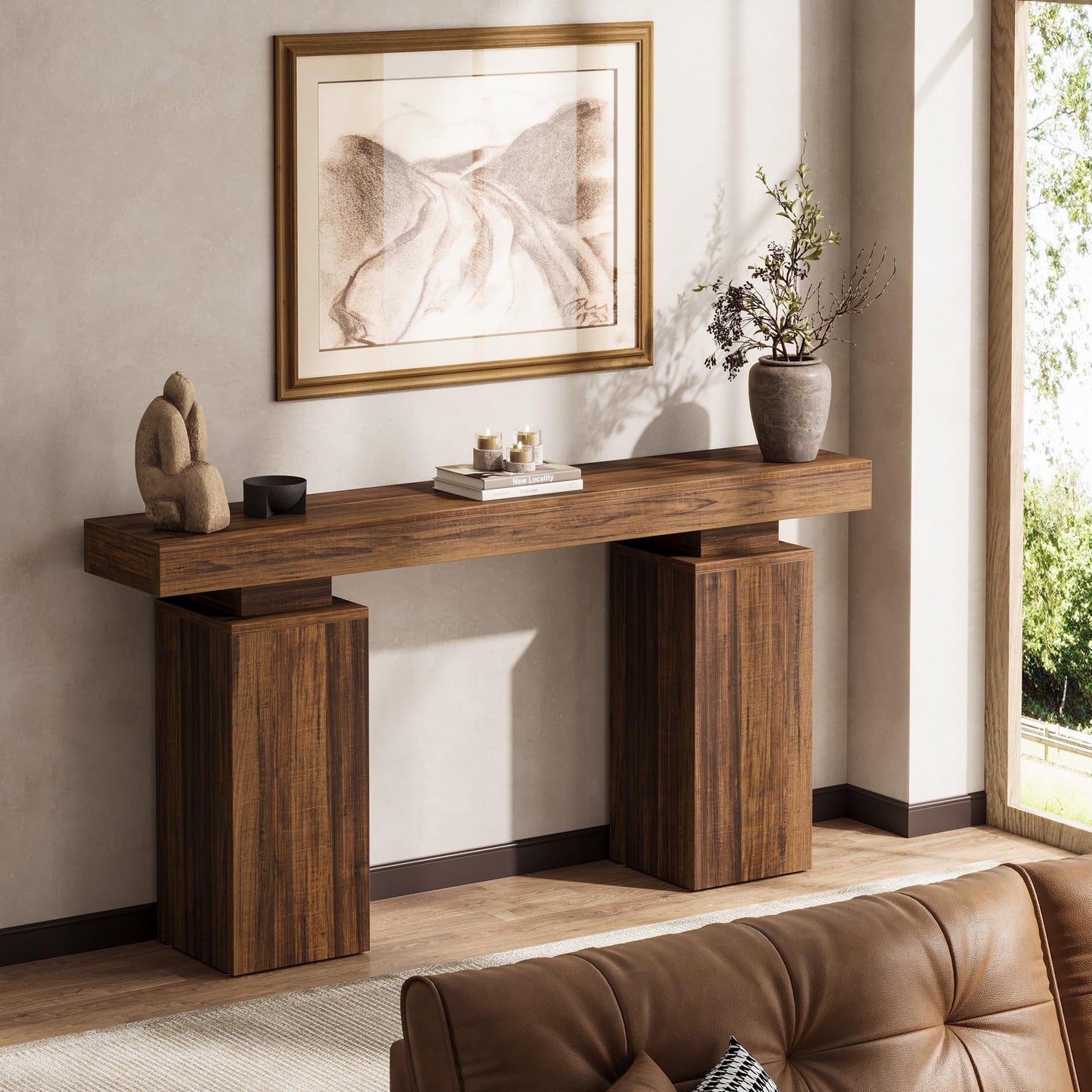 Tribesigns 63-Inch Long Console Table, Farmhouse Entryway Table Behind Couch, Wooden Foyer Stand Entry Station, Modern Hallway Accent Furniture for Living Room Decor, Entrance, Brown
