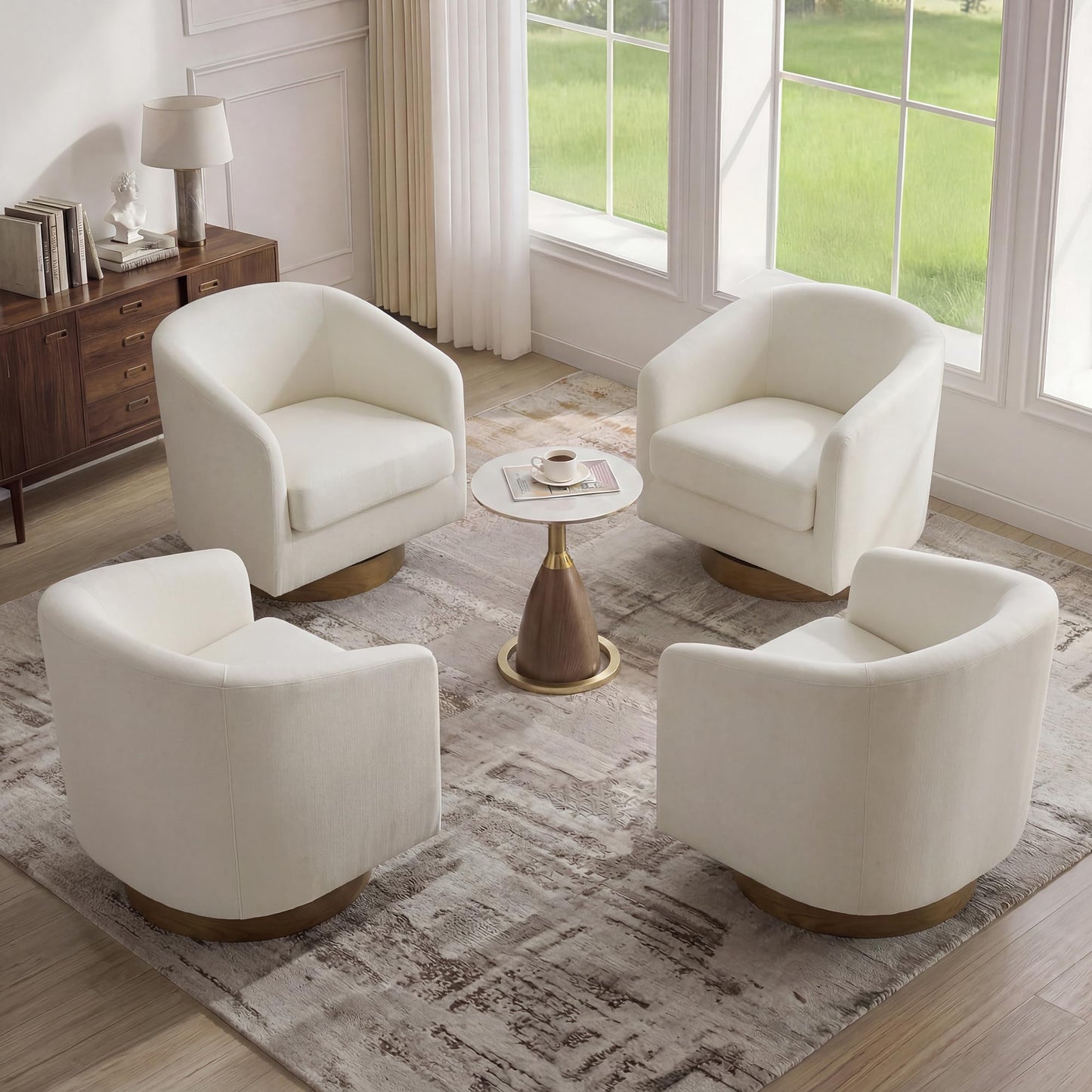 Swivel Barrel Chairs Set of 2, 31" W Modern Faux Leather Round Swivel Accent Chair for Living Room, 360° Rotation Upholstered Armchair Club Chair for Bedroom, Reading Room, Office (Brown)
