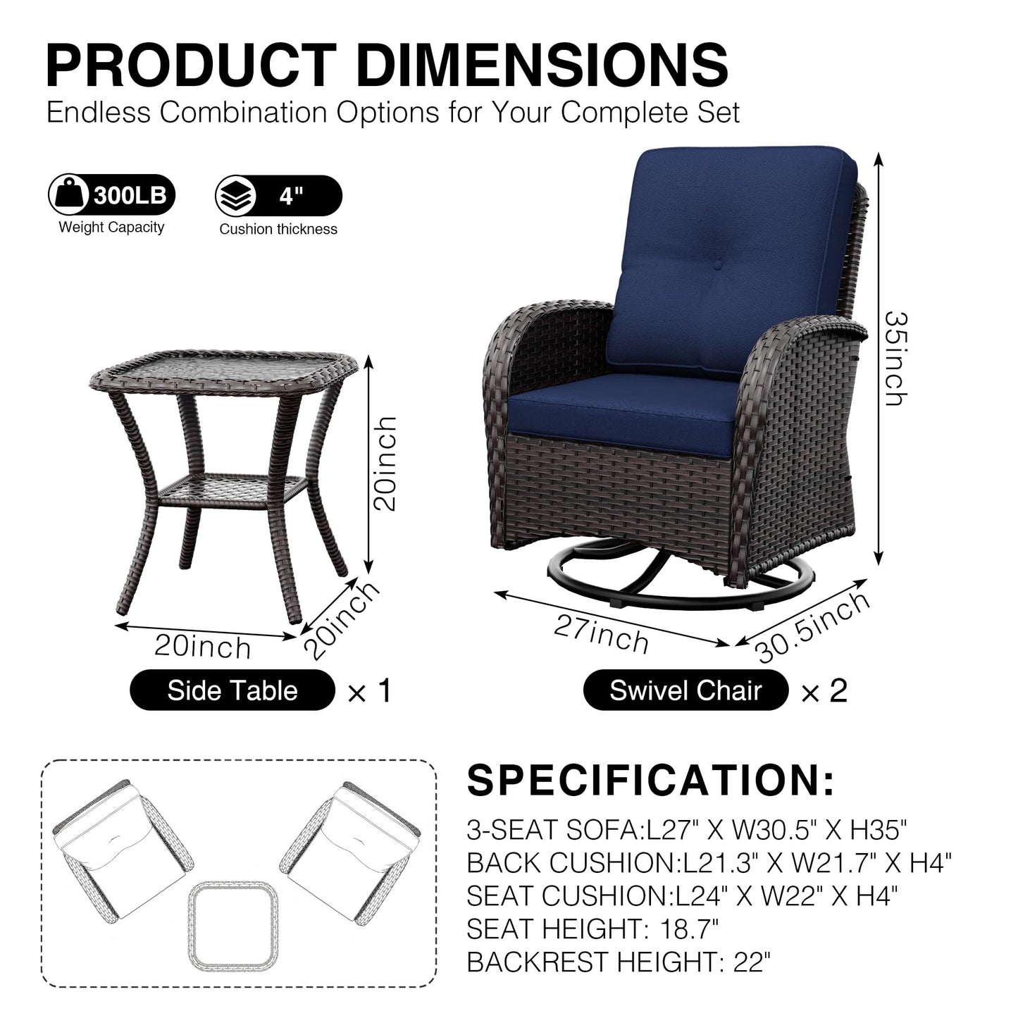 Joyside Wicker Patio Chairs Set of 2, Rattan Outdoor Furniture with Thickened Cushions, High Back, Deep Seating, Wide Armrest, Outdoor Chairs for Porch, Deck