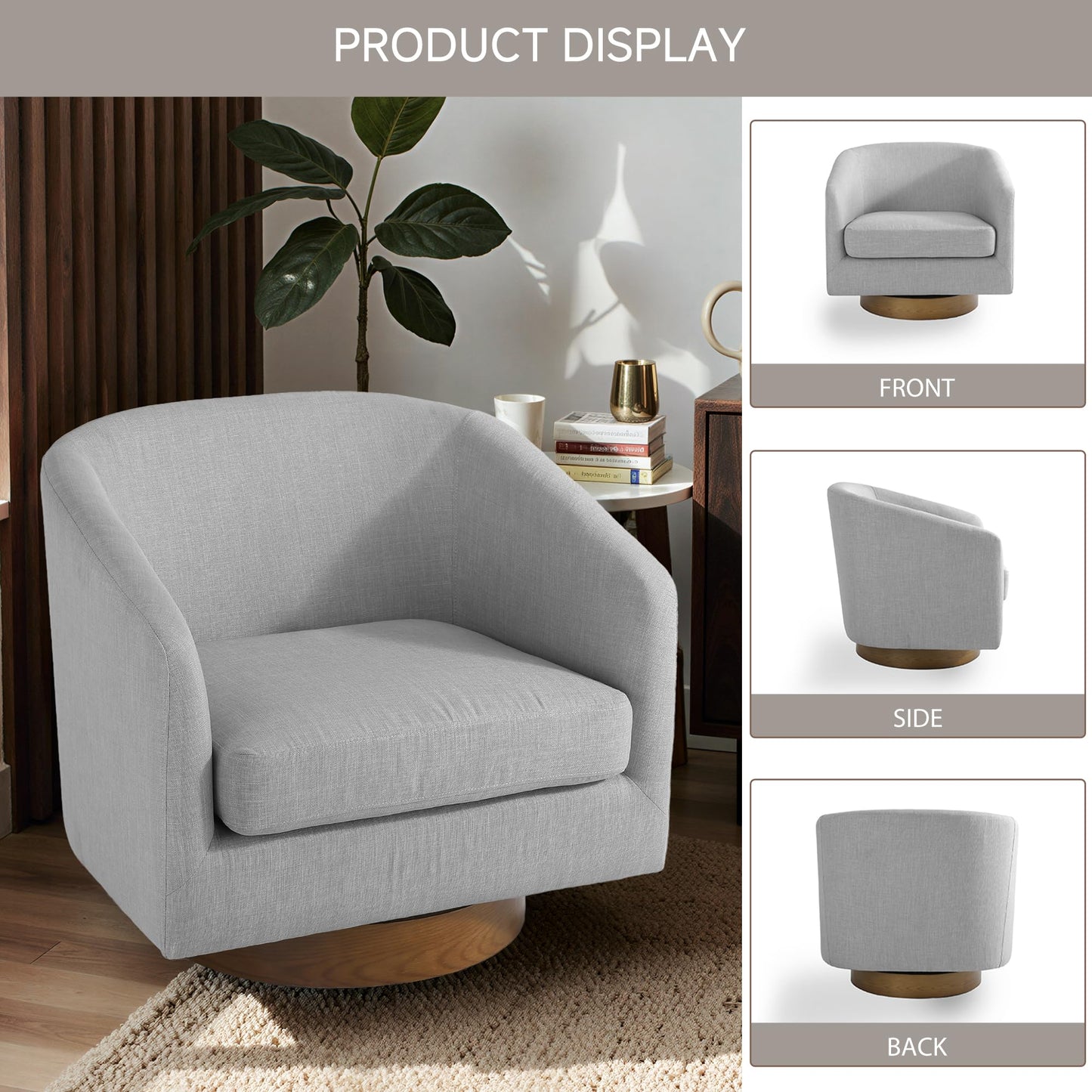 Swivel Barrel Chairs Set of 2, 31" W Modern Faux Leather Round Swivel Accent Chair for Living Room, 360° Rotation Upholstered Armchair Club Chair for Bedroom, Reading Room, Office (Brown)