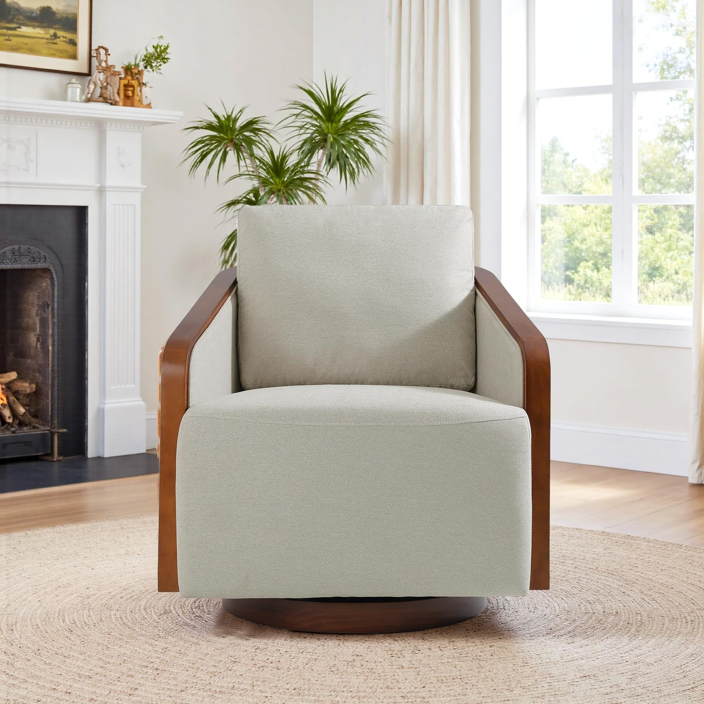 360° Swivel Barrel Chairs Set of 2, Upholstered Swivel Round Barrel Chair, Comfy Chenille Fabric Single Club Armchair Accent Chair for Living Room, Reading Room, Bedroom, Beige Brown