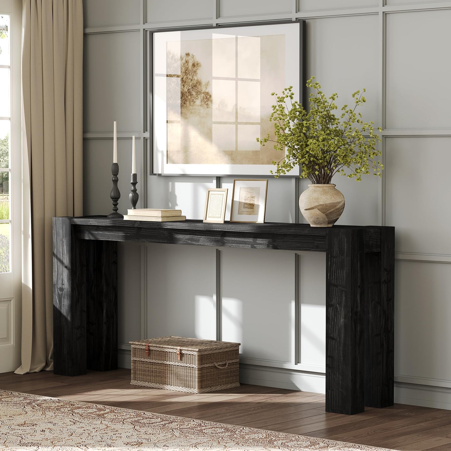 Solid Wood Console Table for Entryway, 70.9-Inch Extra Long Farmhouse Sofa Table Behind Couch, for Living Room, Foyer, Hallway, Entrance, Rustic Brown