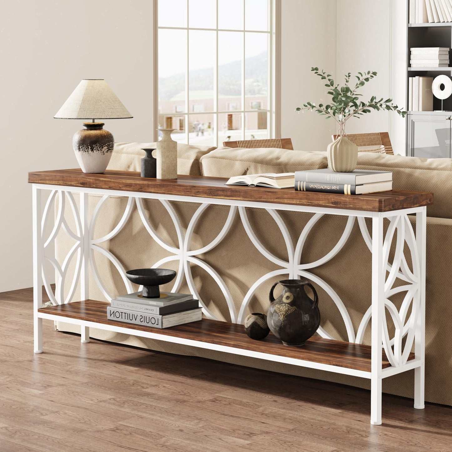 Tribesigns 70.9-Inch Narrow Sofa Table, Industrial Long Sofa Table Behind Couch, Entry Console Table with Storage for Entryway, Living Room, Foyer, Unique Design, Rustic Brown