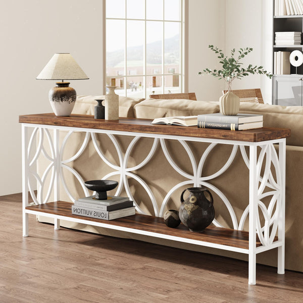 Tribesigns 70.9-Inch Narrow Sofa Table, Industrial Long Sofa Table Behind Couch, Entry Console Table with Storage for Entryway, Living Room, Foyer, Unique Design, Rustic Brown