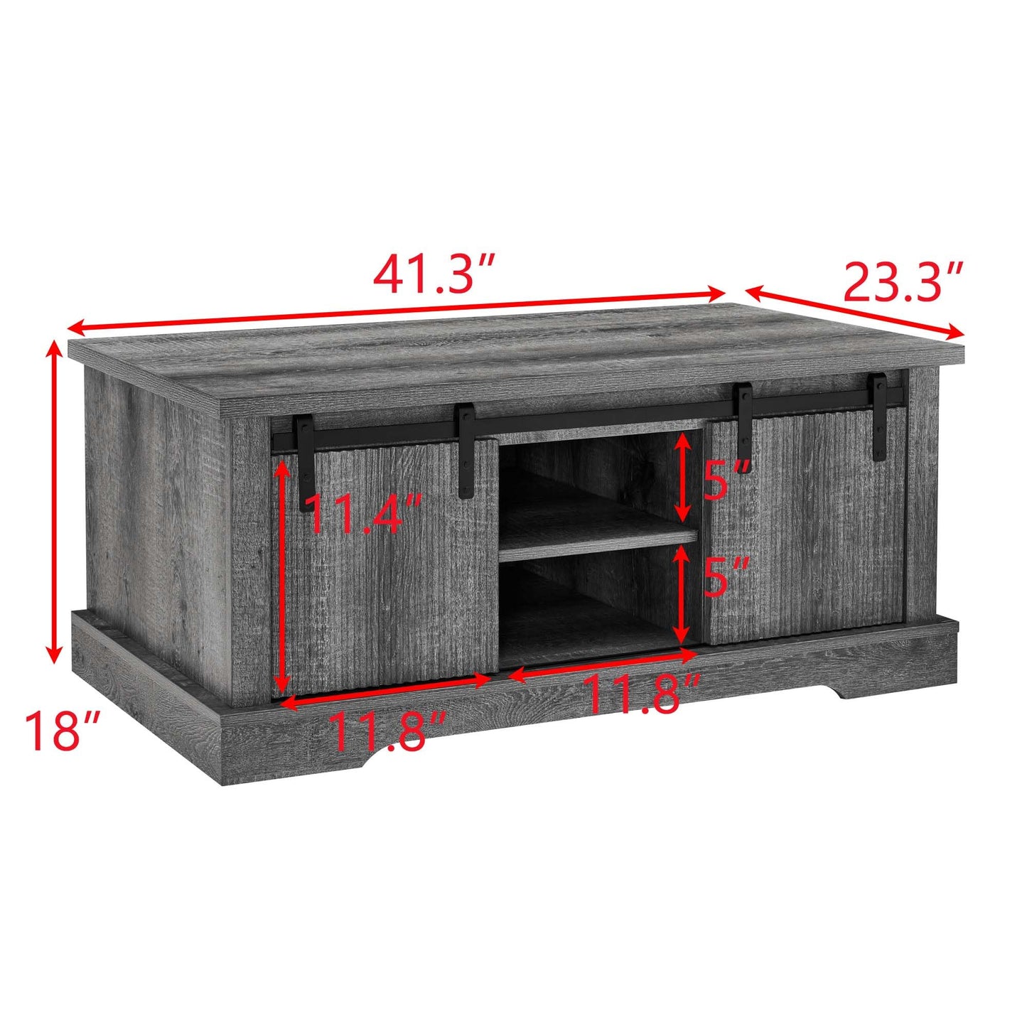 LKTART Farmhouse Coffee Table with Storage and Sliding Barn Door, Rustic Rectangular Center Table for Living Meeting Room,Office (41.3" W x 23.3" D)