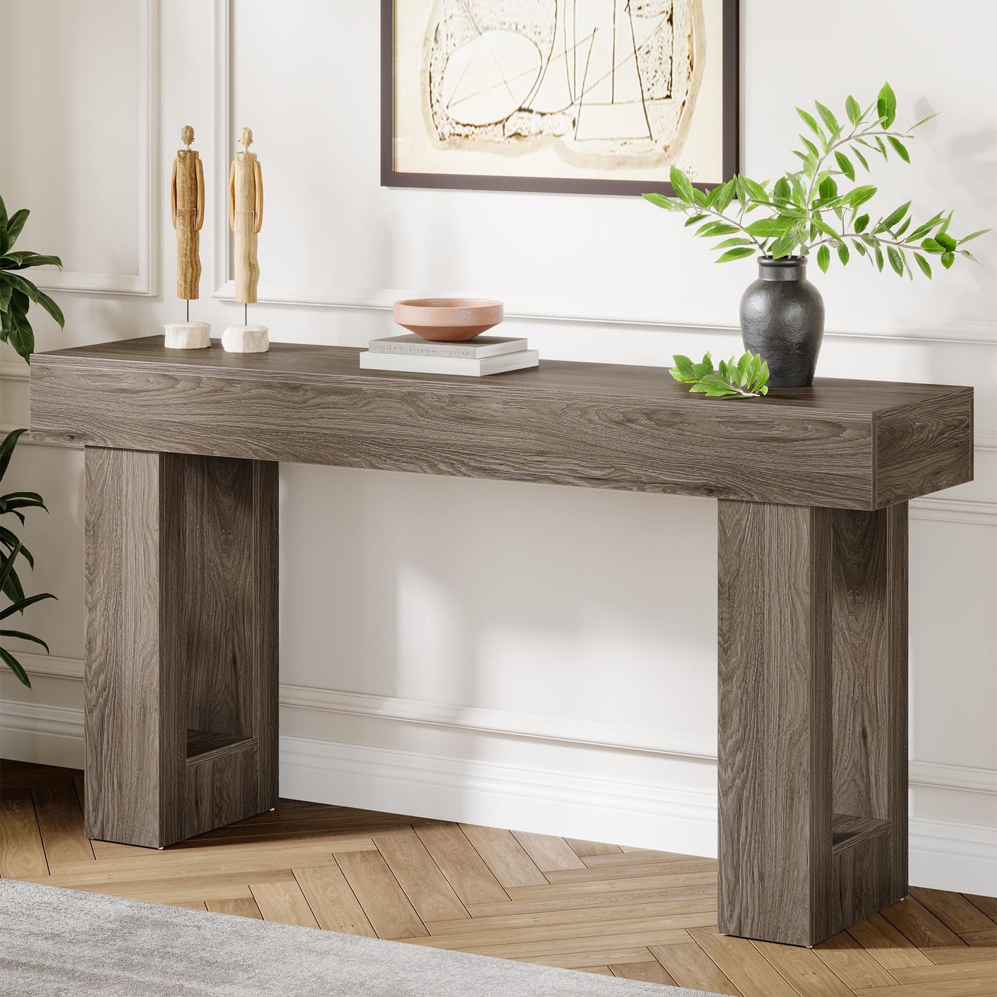 Tribesigns Farmhouse Console Table, 63-Inch Long Narrow Sofa Table Behind The Couch, Wooden Rectangular Entryway Table for Entrance, Hallway, Living Room (Natural)