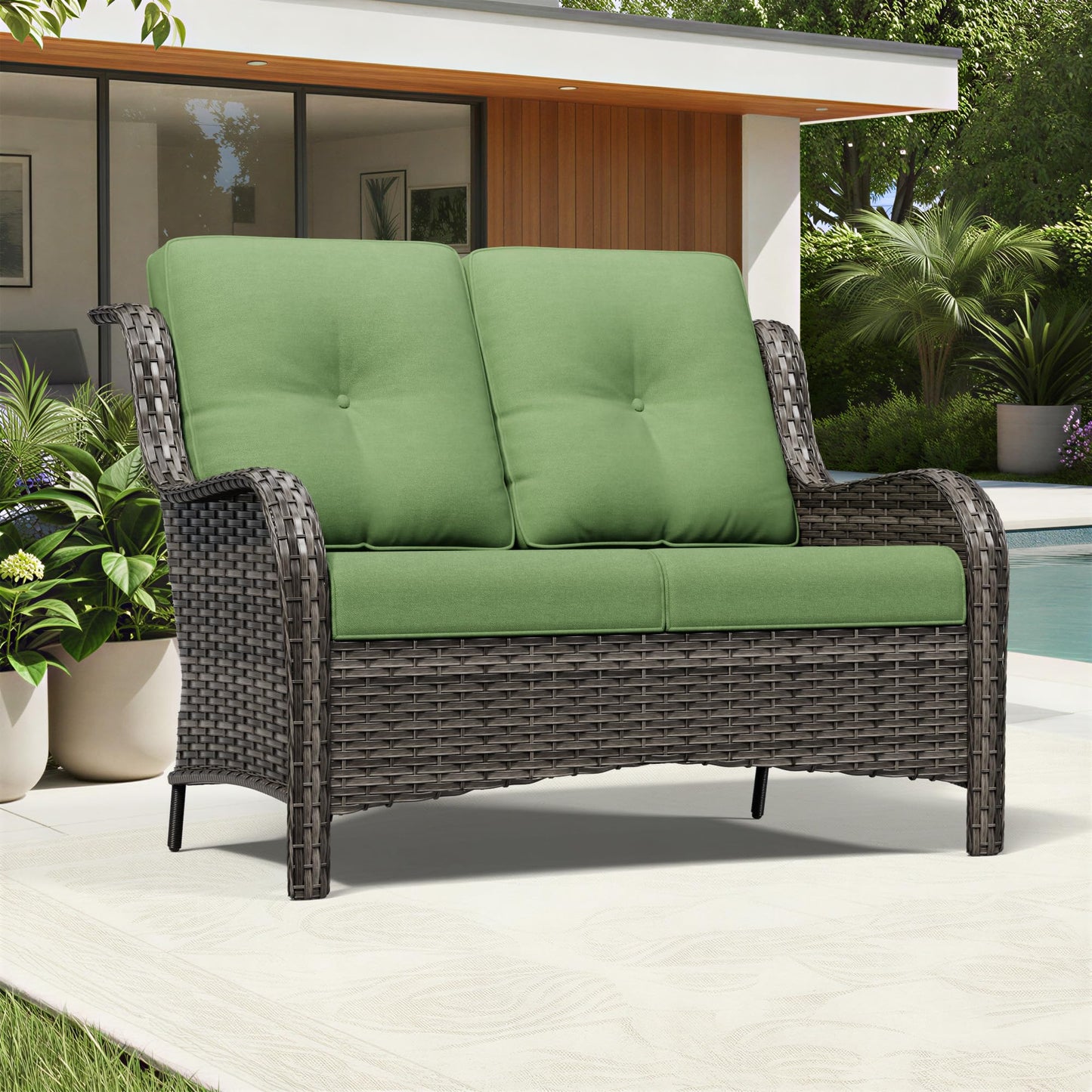 Joyside Outdoor Patio Couch,Outdoor Wicker Loveseat with High Back, Deep Seating, Wide Armrest, Thickened Cushions, Patio Loveseat for Deck, Porch Use