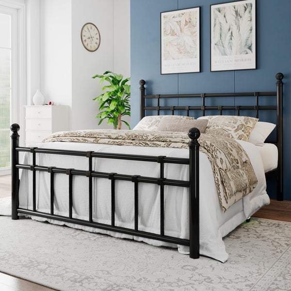 Einhomn King Size Metal Platform Bed Frame with Victorian Iron-Art Tall Headboard and Footboard, Mattress Foundation for Under Bed Storage/Heavy Duty Steel Slat Supported, No Box Spring Needed, Black