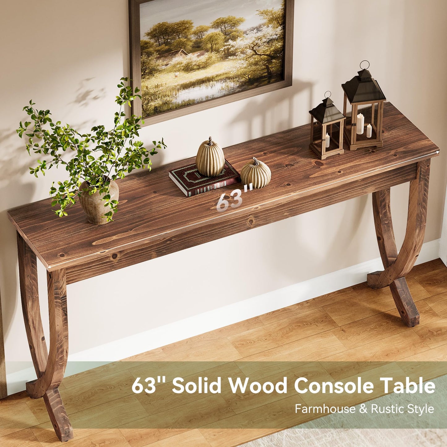 Solid Wood Console Table for Entryway, 63-Inch Narrow Long Sofa Table, Farmhouse Hallway Table for Living Room, Entrance, Foyer (Brown)