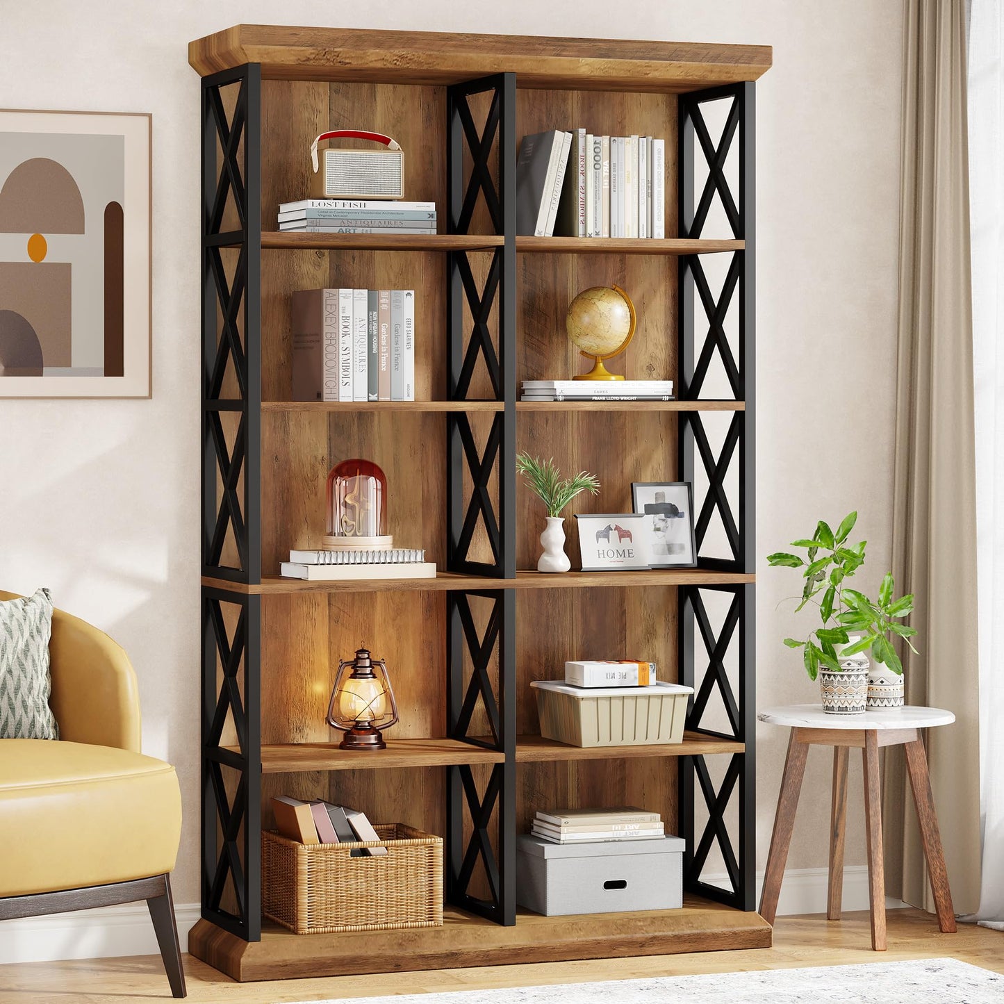 Tribesigns 75 Inch Tall Bookcase, Double Wide Bookshelves and Bookcase, 6-Tier Industrial Book Shelf 6 Shelf Display Storage Shelves for Home Office, Living Room, Bed Room