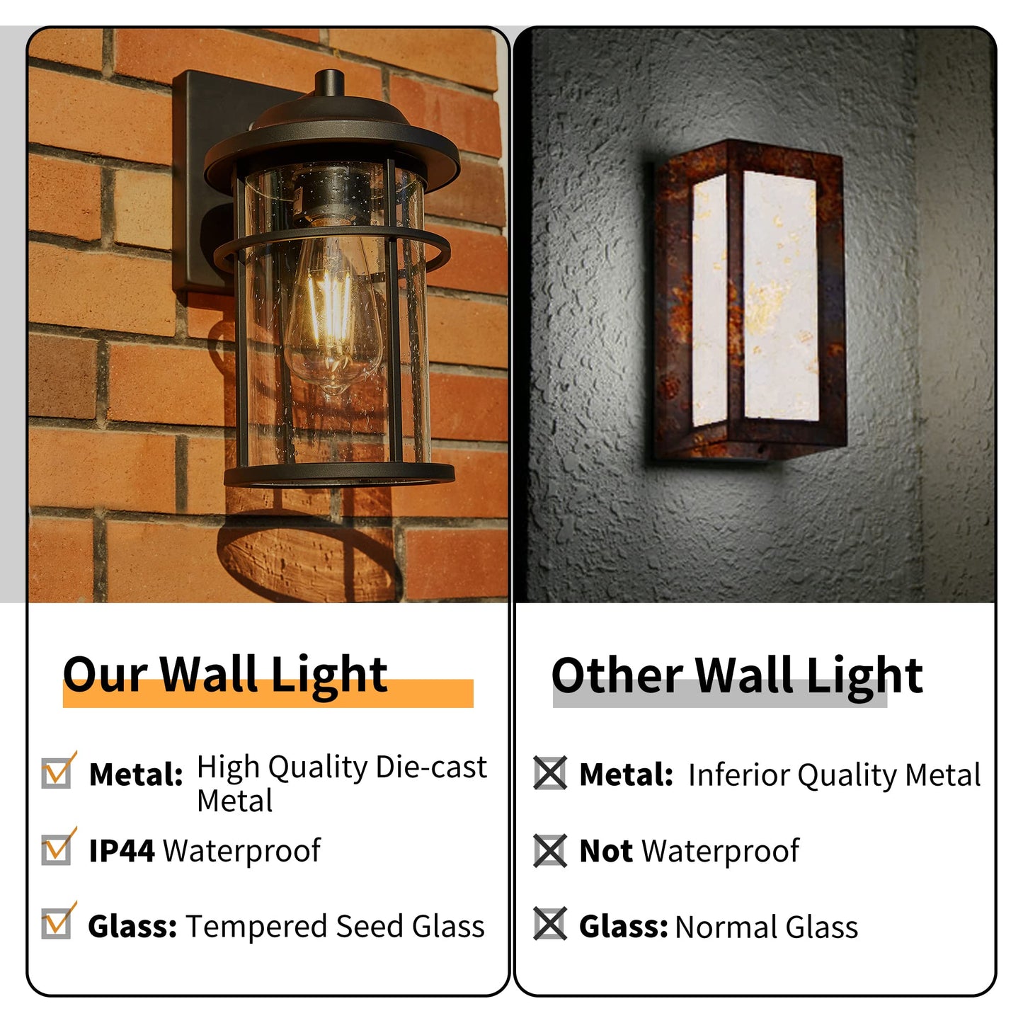 Dusk to Dawn Outdoor Porch Lights Wall Mount, Waterproof Exterior Light Fixtures,Black Modern Outdoor Light Fixtures Sconces with E26 Sockets & Glass Shades, Wall Lighting for Porch, Patio, Garage