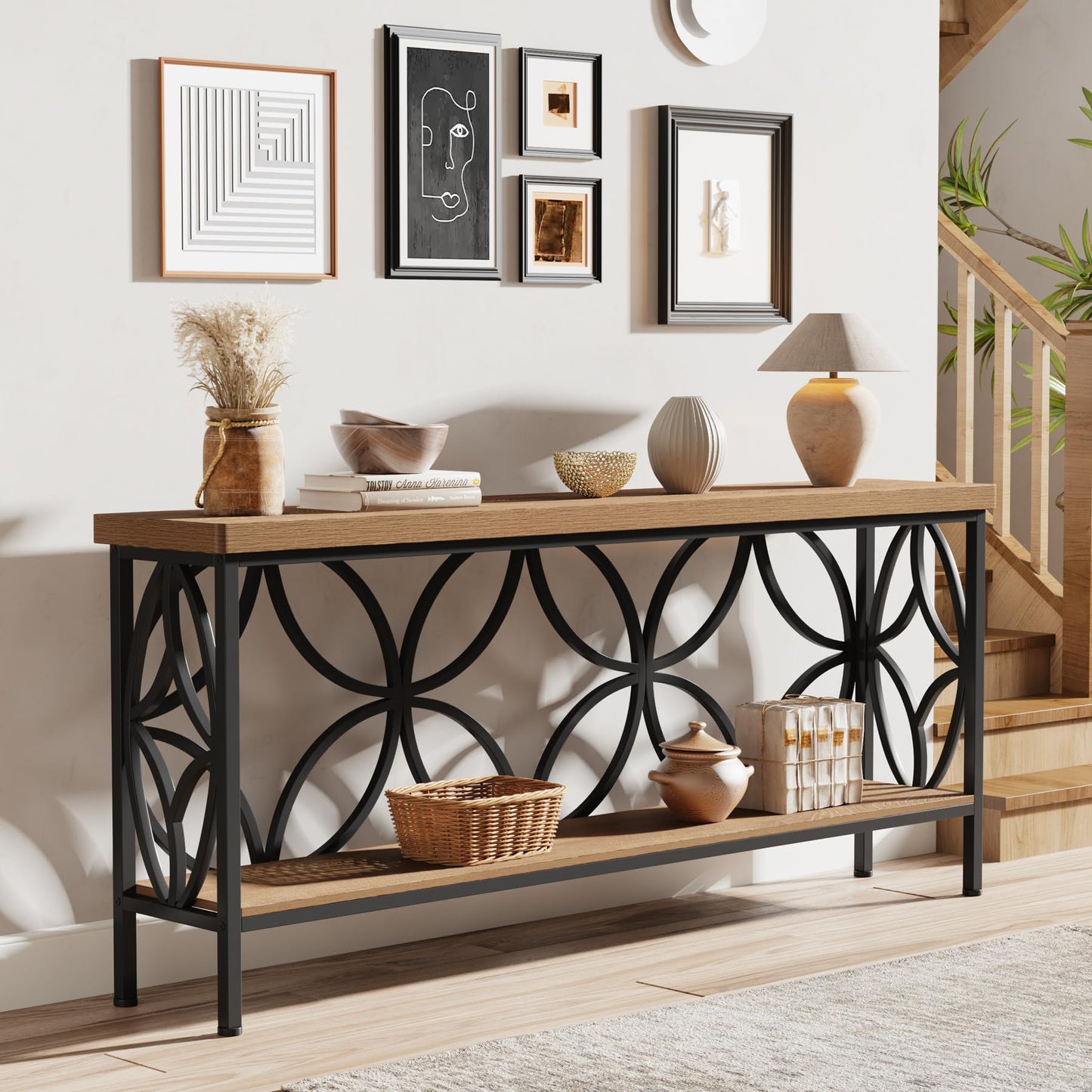 Tribesigns 70.9-Inch Narrow Sofa Table, Industrial Long Sofa Table Behind Couch, Entry Console Table with Storage for Entryway, Living Room, Foyer, Unique Design, Rustic Brown