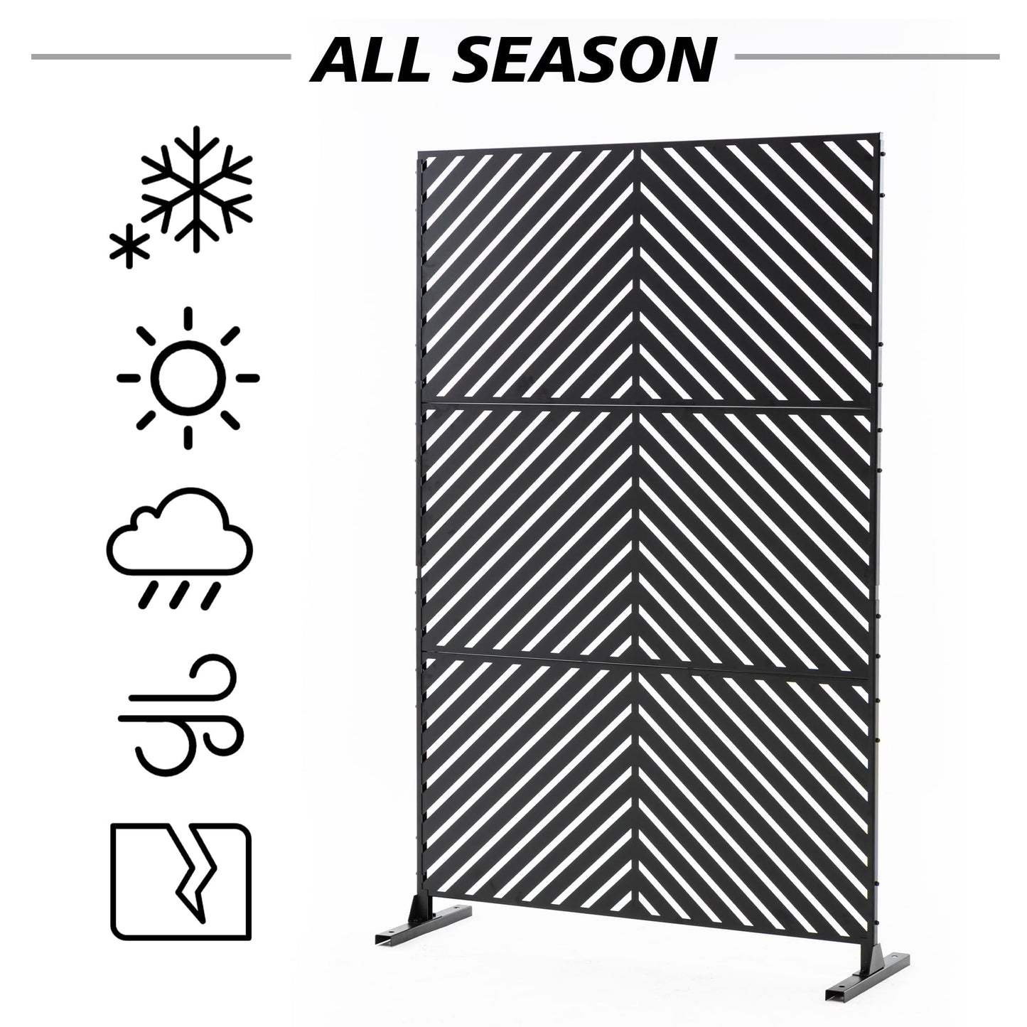 Outdoor Metal Privacy Screen with Stand, 72" H x 47" W Freestanding Outdoor Patio Divider, Decorative Patio Privacy Fence Panel for Garden Backyard Balcony Porch (Brown-Crossbanding)