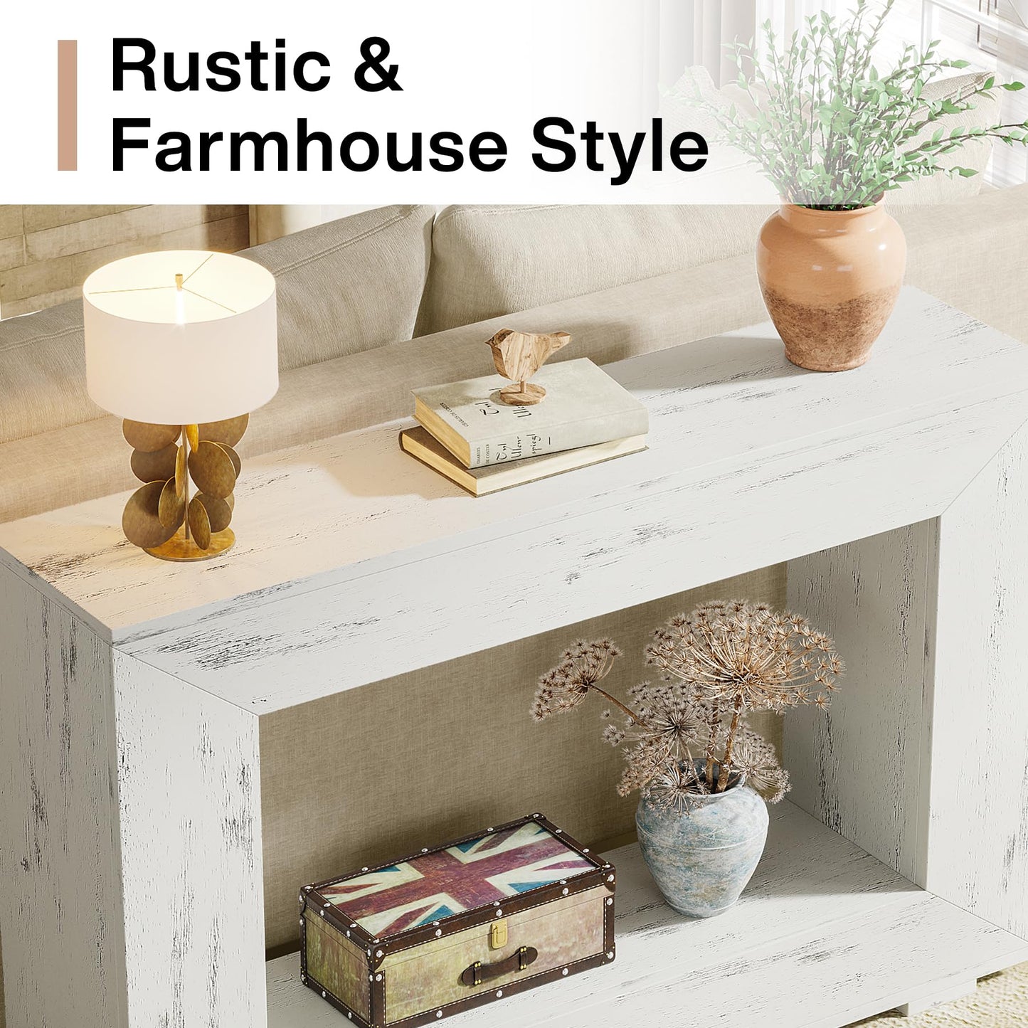 Tribesigns Farmhouse Console Table, 47 Inches Entryway Console Table with Storage, Industrial Hallway Accent Table for Living Room, Entrance