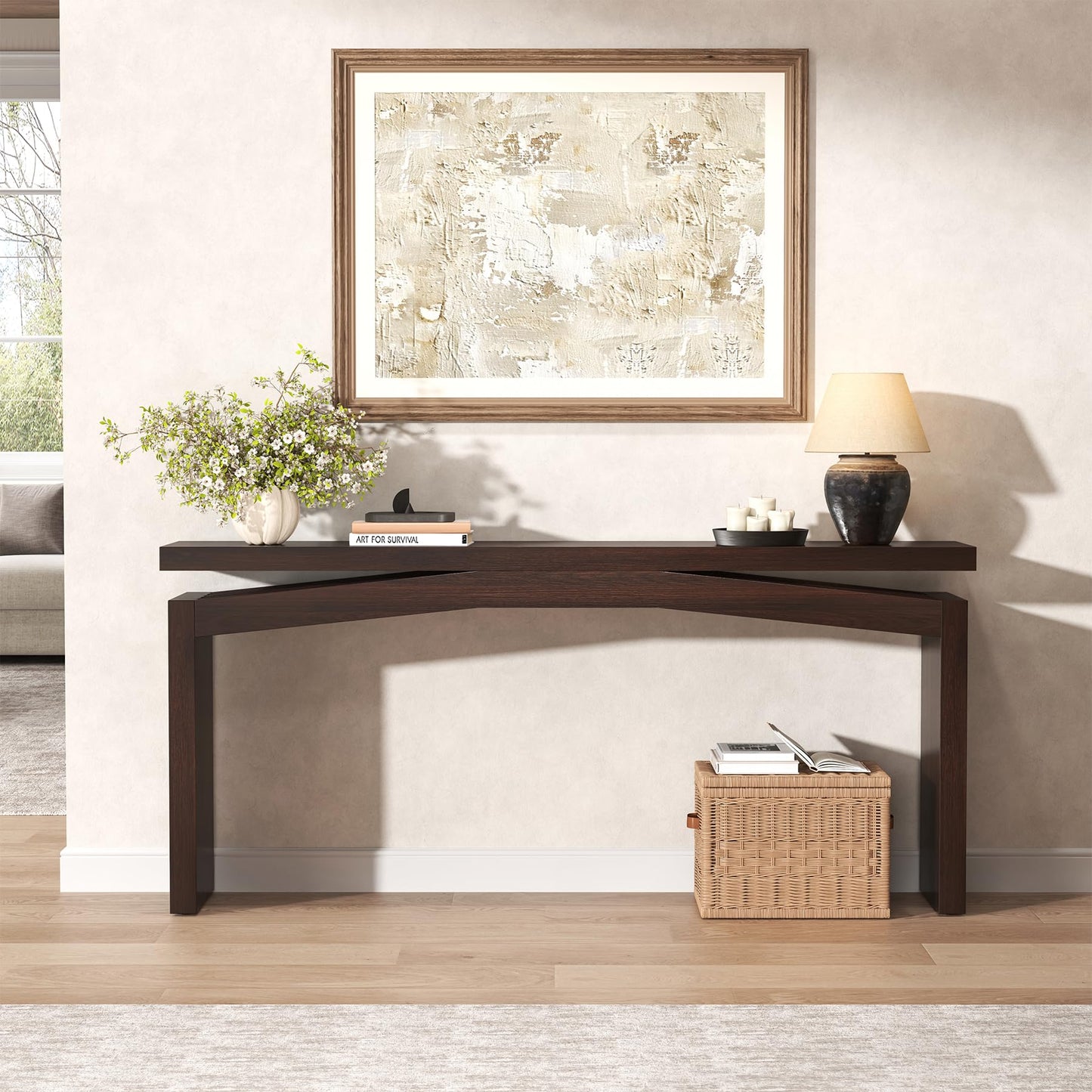 Epecoya Console Tables for Entryway 63-Inch, Wooden Sofa Tables Narrow Long Behind Couch Farmhouse, Modern Entryway Tables Rectangular for Entrance, Home, Living Room, Natural Brown