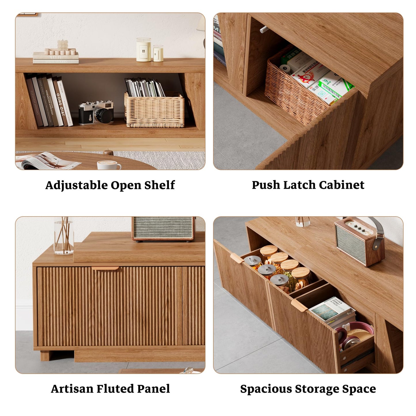 Epecoya 98 Inch Extendable TV Stands for Living Room, Wooden Extra Long TV Stand with Adjustable Shelf and Drawers, Fluted TV Console with Storage Cabinet, Warm Brown Oak (64.57" W-98.43" W)