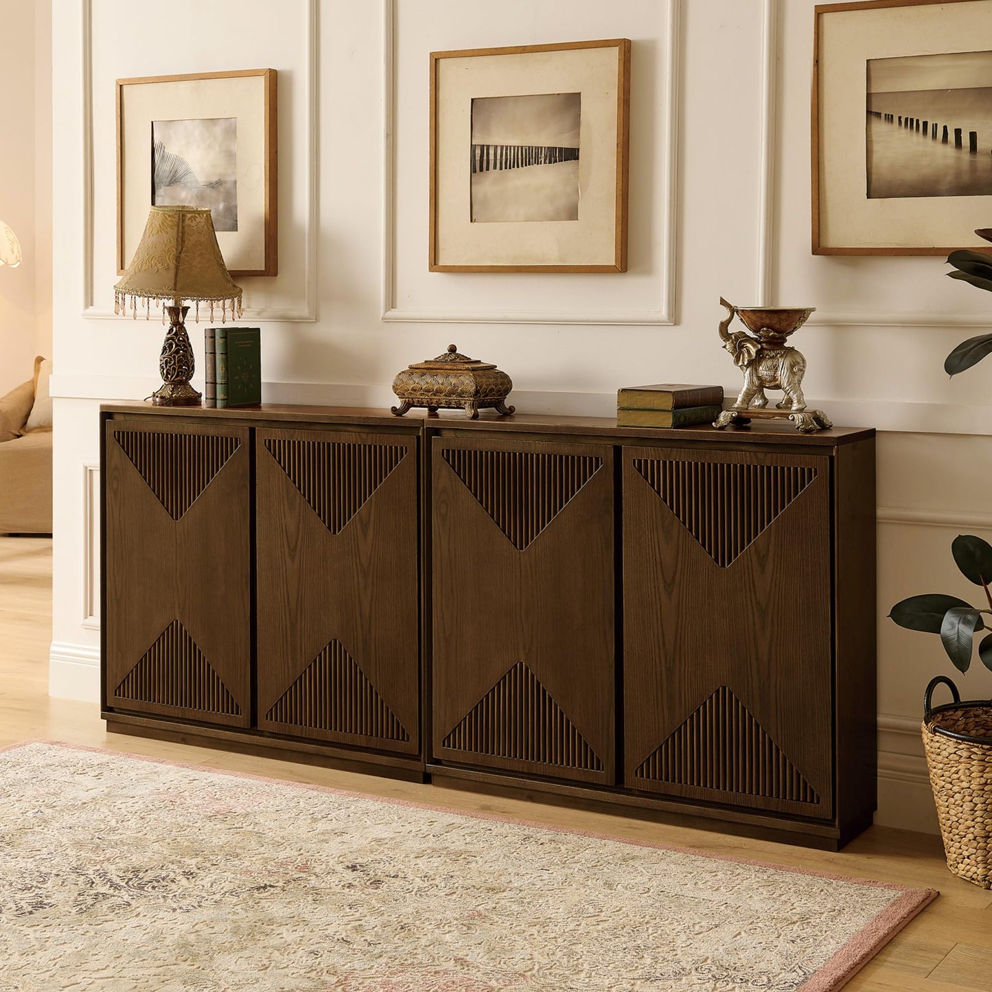 LKTART 39" Mid Century Modern Sideboard Buffet Cabinet, Narrow Credenza Storage Cabinet,Media Console Coffee Bar Table for Living Room,Entryway,Kitchen,Walnut
