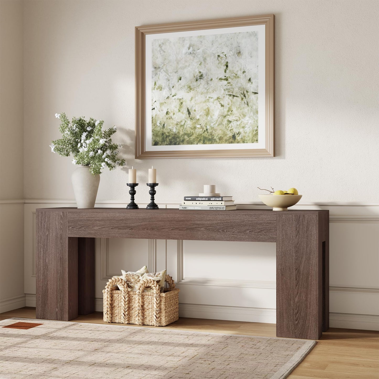 Epecoya Extra Long Sofa Console Table for Entryway Living Room, 79-Inch Farmhouse Wood Behind Couch Table, Rectangular Accent Console with Wooden Double Base for Hallway Foyer Entrance, Natural Oak