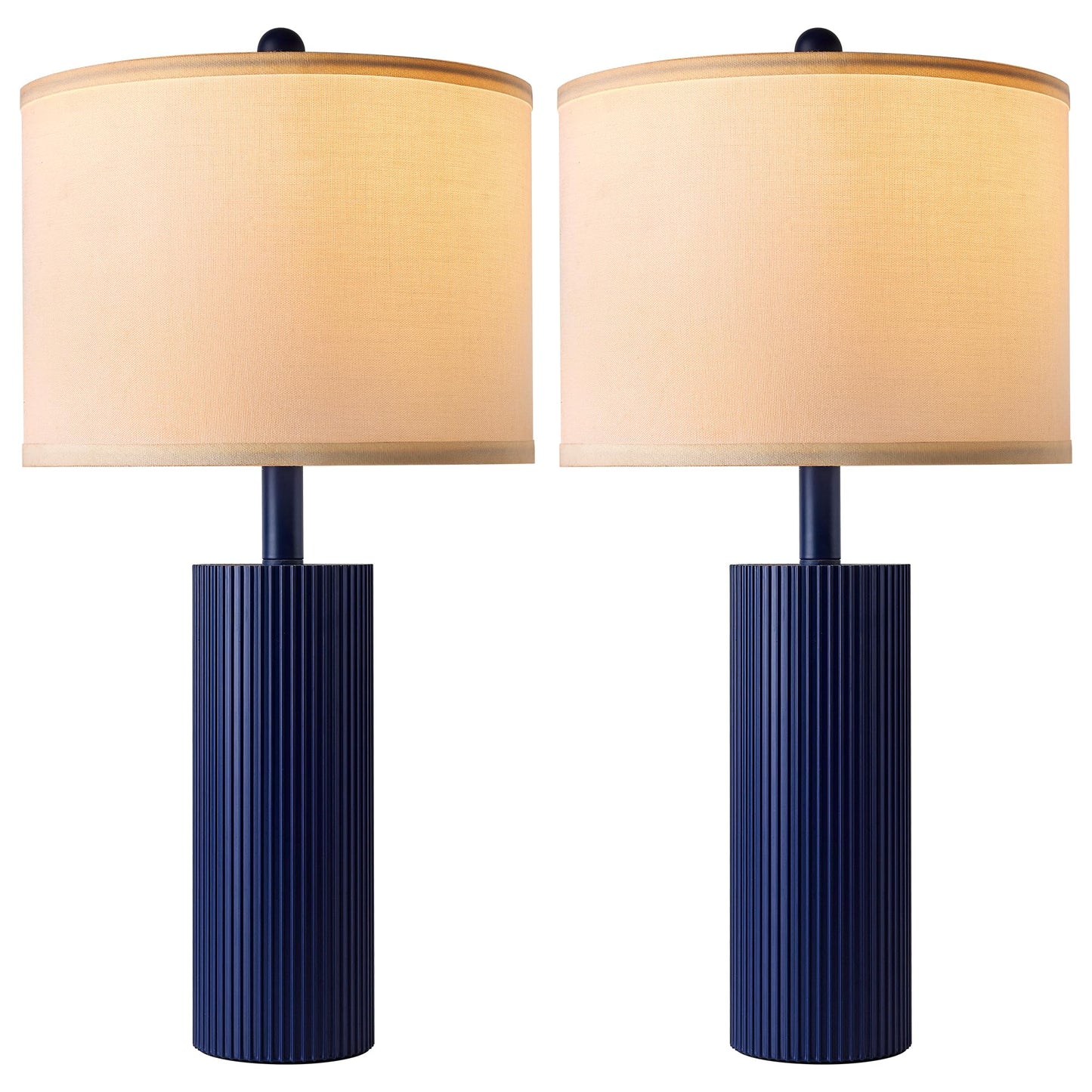 24.5" Black Lamps Set of 2, Modern Table Lamps for Living Room with USB C+A Ports, Creative Stripe Touch Lamps for Nightstand, 2 Bulbs Included
