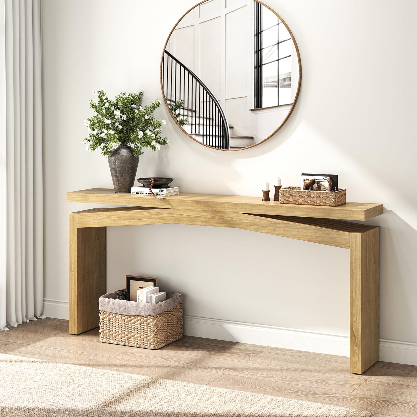 Epecoya Console Tables for Entryway 63-Inch, Wooden Sofa Tables Narrow Long Behind Couch Farmhouse, Modern Entryway Tables Rectangular for Entrance, Home, Living Room, Natural Brown