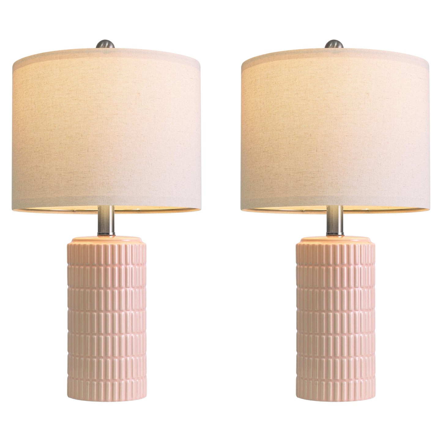 PoKat 20.75" Small Modern Ceramic Table Lamps Set of 2 for Bedroom, White Bedside Lamps for Night Stands, Farmhouse Desk Decor Gift Nightstand Table Lamps for Living Room End Table Beige