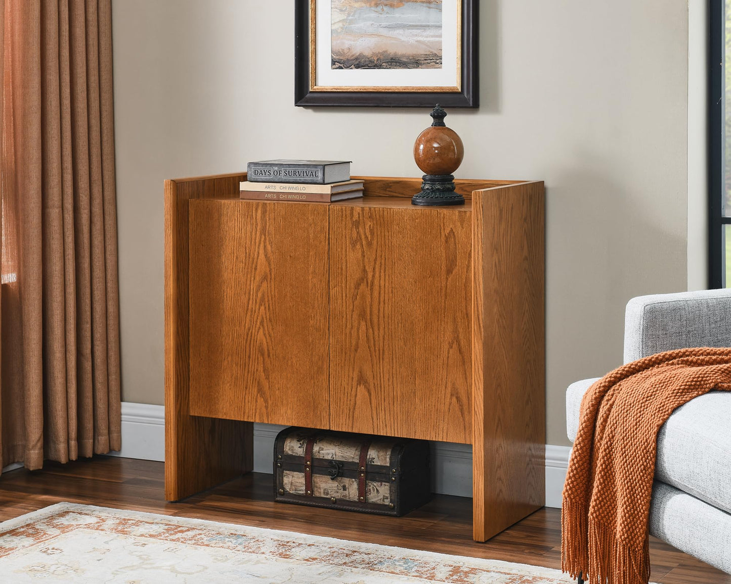 LKTART Mid Century Modern Sideboard Buffet Cabinet, Narrow Walnut Sideboard,Wood Storage Cabinet Credenza with 2 Doors for Living Room, Kitchen, Entryway, Hallway(9.25" D*39" L)