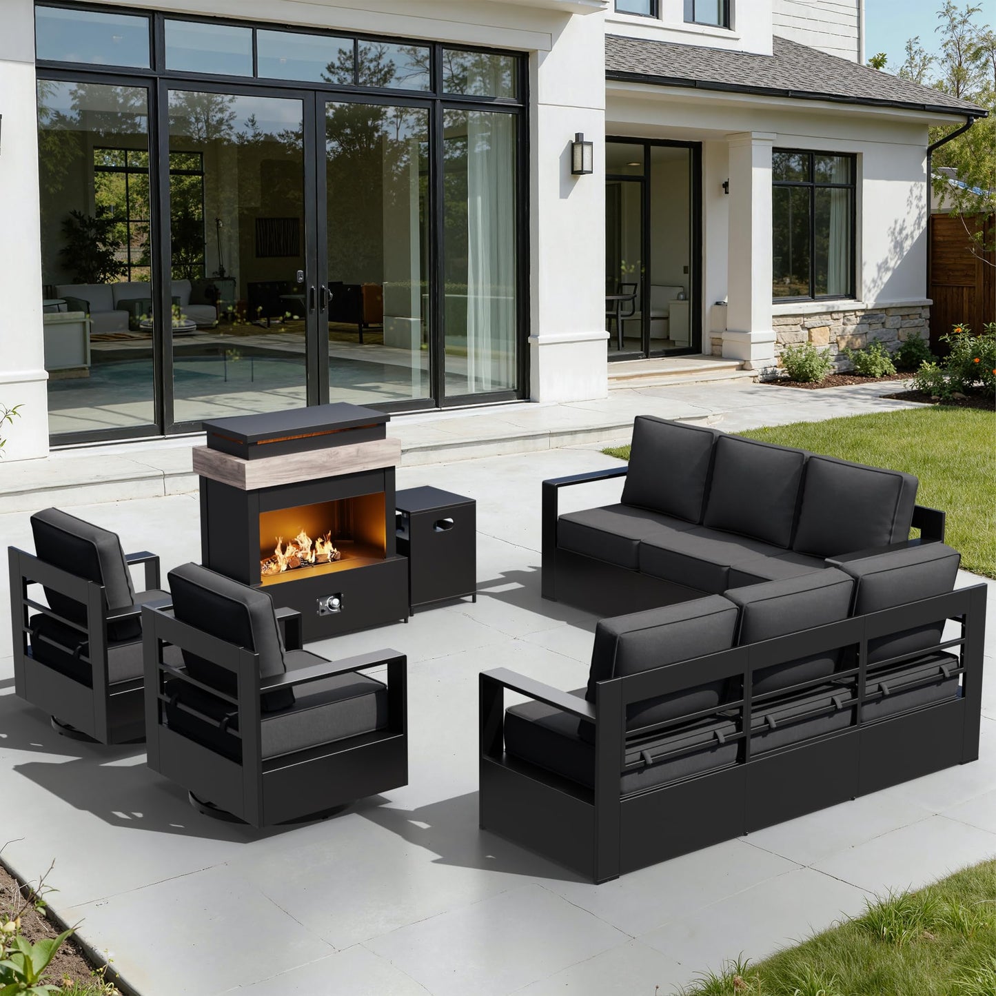 Aluminum Patio Swivel Chair - Outdoor Swivel Rocking Chair with 6" Thick Removable Cushions, All-Weather Metal Frame, Deep Setting for Garden, Poolside and Porch
