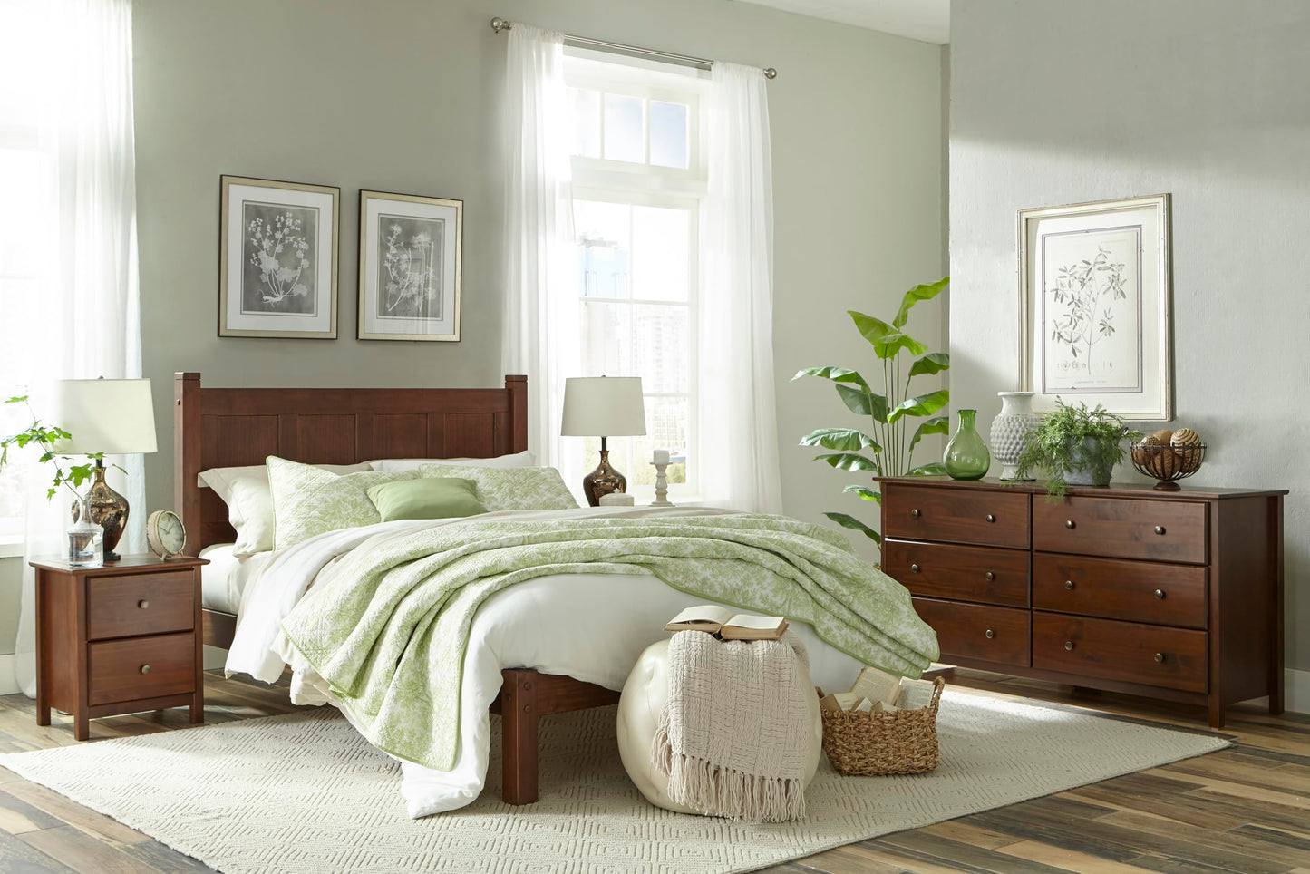 Grain Wood Furniture Shaker 6-Drawer Dresser, Solid Wood with a Walnut Finish