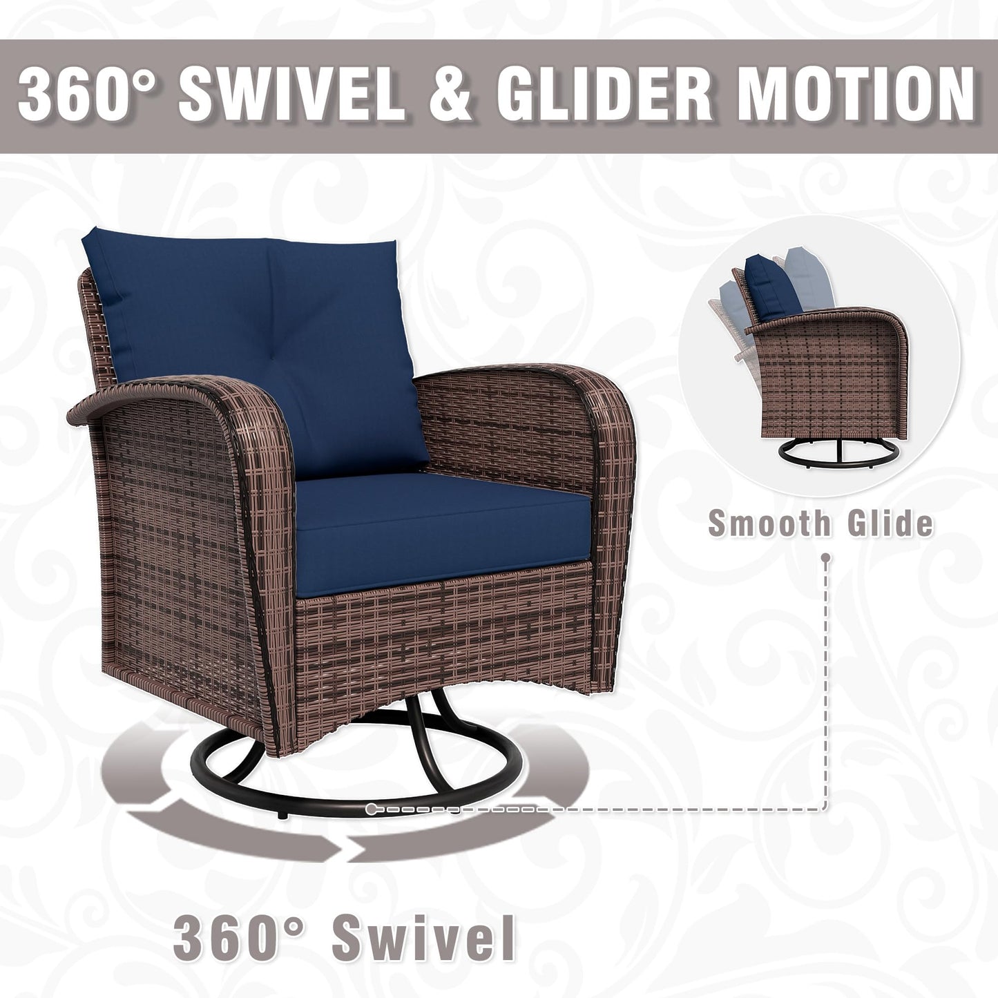 4 Piece Patio Conversation Set - 2 Swivel Chairs 1 Coffee Table 3-Seater Sofa, PE Wicker & Steel Patio Furniture with Heavy-Duty Steel Frame,Weatherproof Cushions, Red