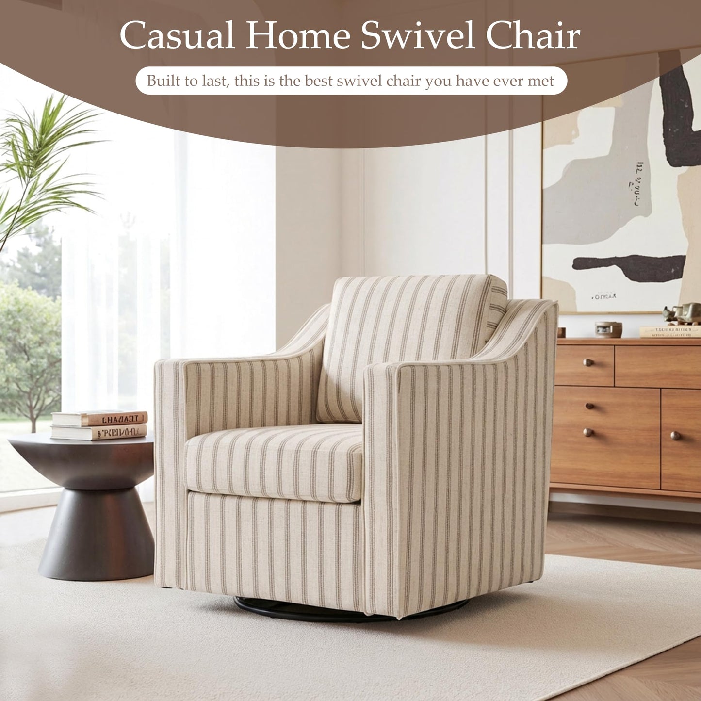 Swivel Accent Chairs Set of 2, 360° Swivel Upholstered Faux Leather Club Armchairs for Living Room, Comfy Single Sofa Reading Chair with Deep Seat, Metal Swivel Base, Coffee