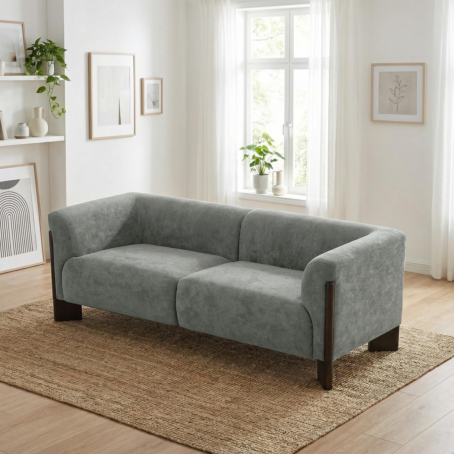 81" Loveseat Sofa Couch, 2 Seater Sofa Couches with Wood Legs and Armrest, Comfy Thick Cushion Upholstered Lounge Loveseat Sofa Chair for Living Room Office, Chenille Fabric, Gray