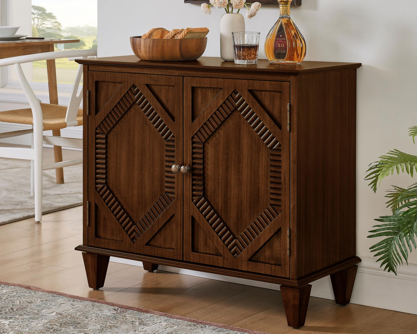 LKTART 65" Mid Century Sideboard Buffet Cabinet with Solid Wood Legs,Accent Storage Cabinet Credenza with 4 Doors for Living Room,Entryway,Kitchen(Walnut)