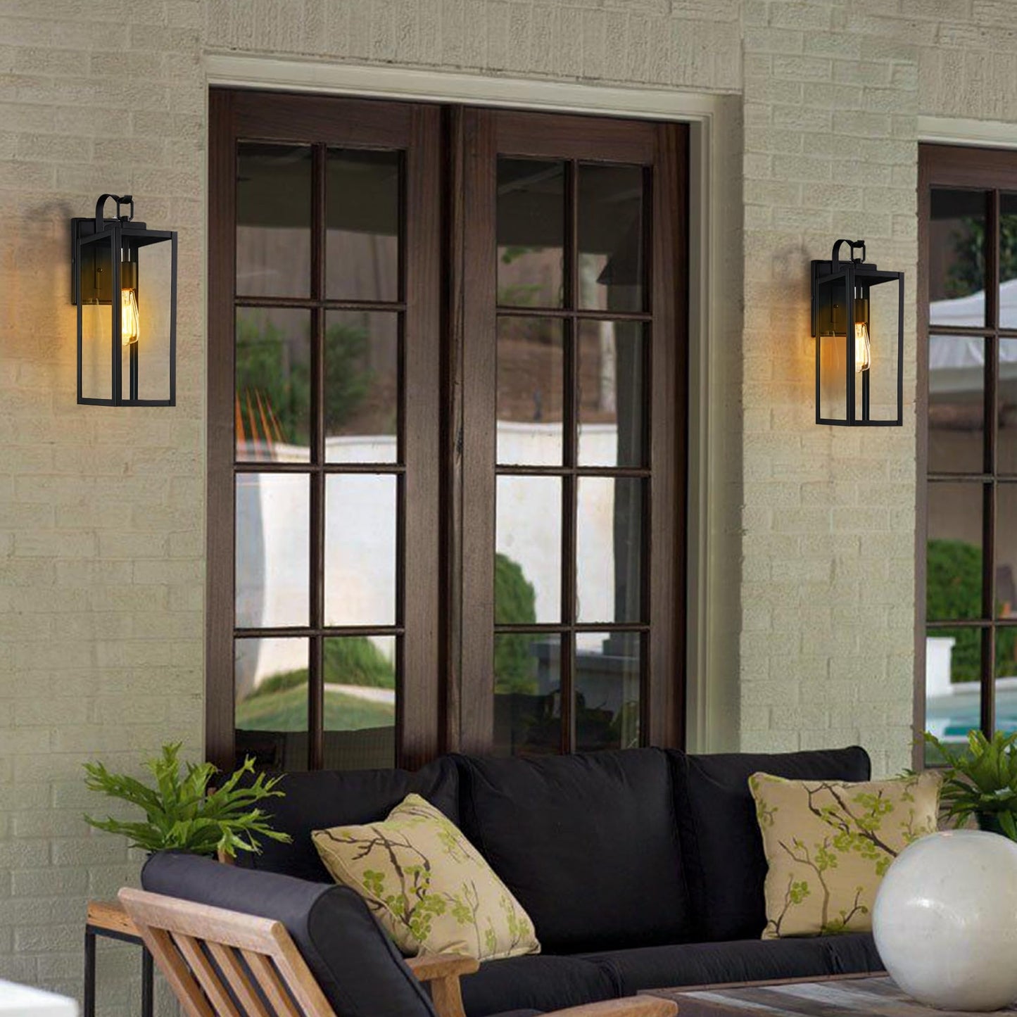 18 Inch Dusk to Dawn Outdoor Wall Light Fixtures, Large Exterior Waterproof Light Fixtures, Black Modern Porch Lights with E26 Sockets & Glass Shades, Wall Sconces for Patio, Garage, Front Door