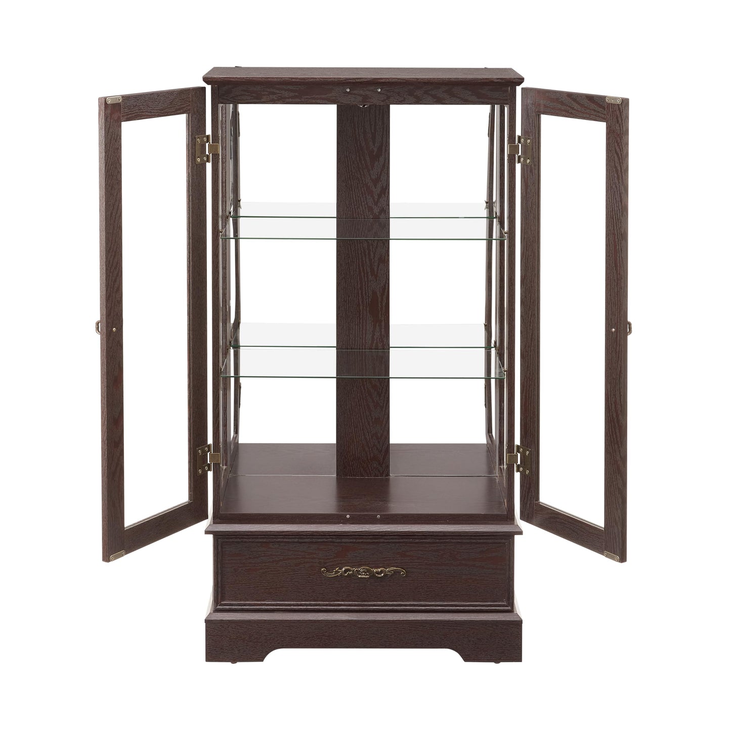 LKTART Curio Glass Display Cabinet,Storage Cabinet with Lights and Mirrored Back Panel,China Cabinet with Tempered Glass Doors and Shelves,Collectible Display Shelf,Included Bulb White