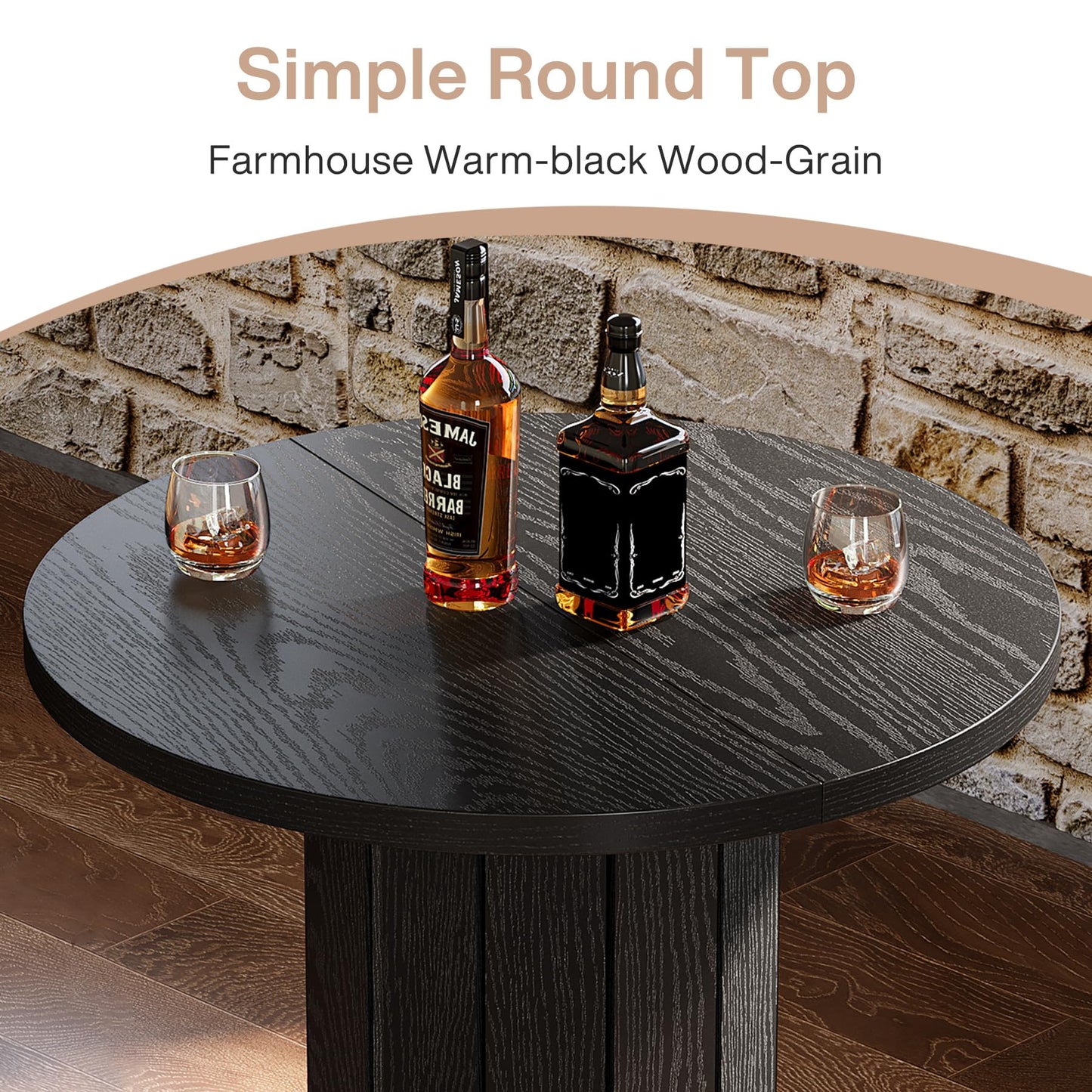 Tribesigns Round Bar Table, 39.4" H Wood Bistro Pub Table with Metal Ring Footrest for Dining Coffee Cocktail Living Room, Small Space, Black (Only Table)