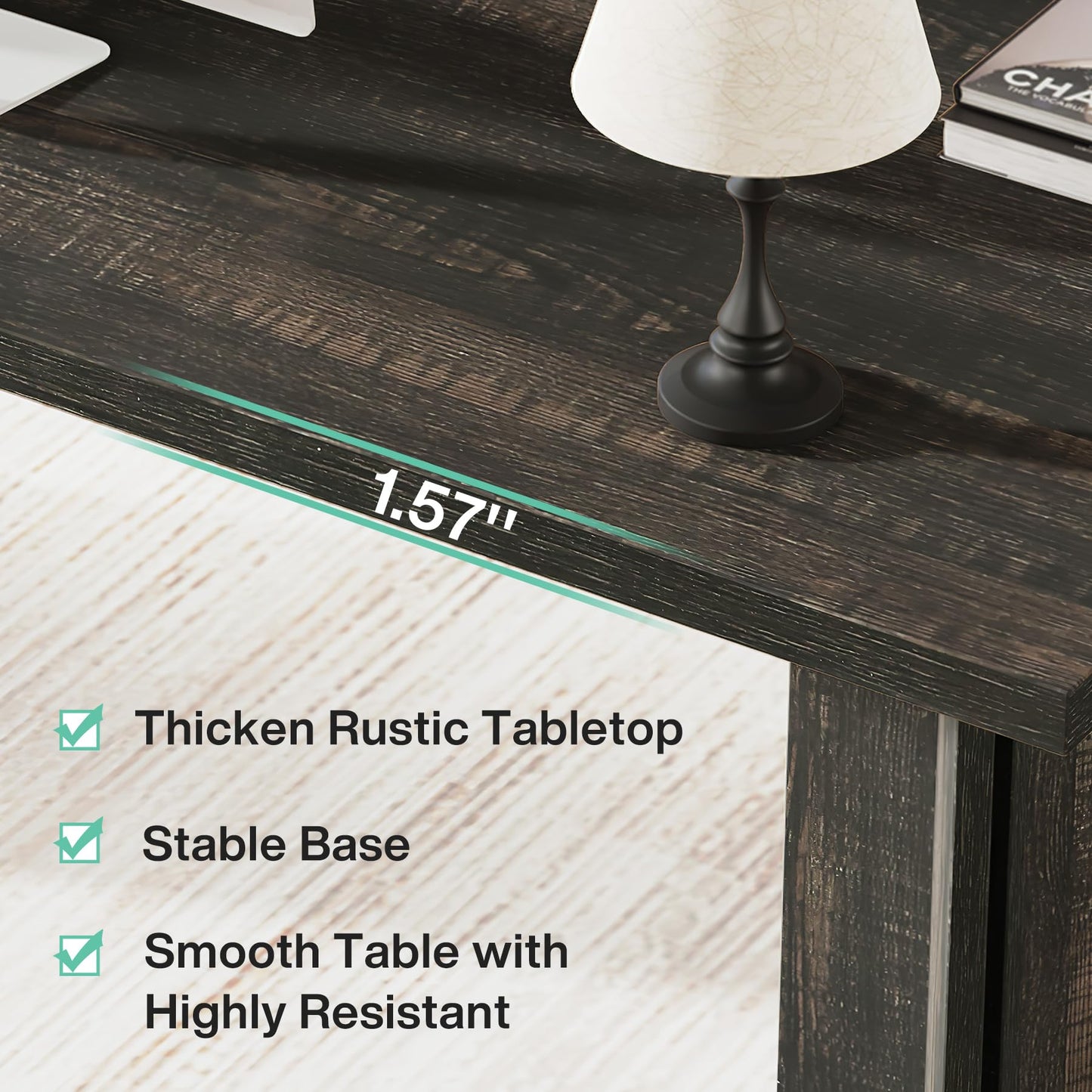 Tribesigns 63-inch Executive Desk, Vintage Home Office Computer Desk with Large Tabletop, Farmhouse Wood Writing Conference Table Workstation for Office, Study, Walnut Brown