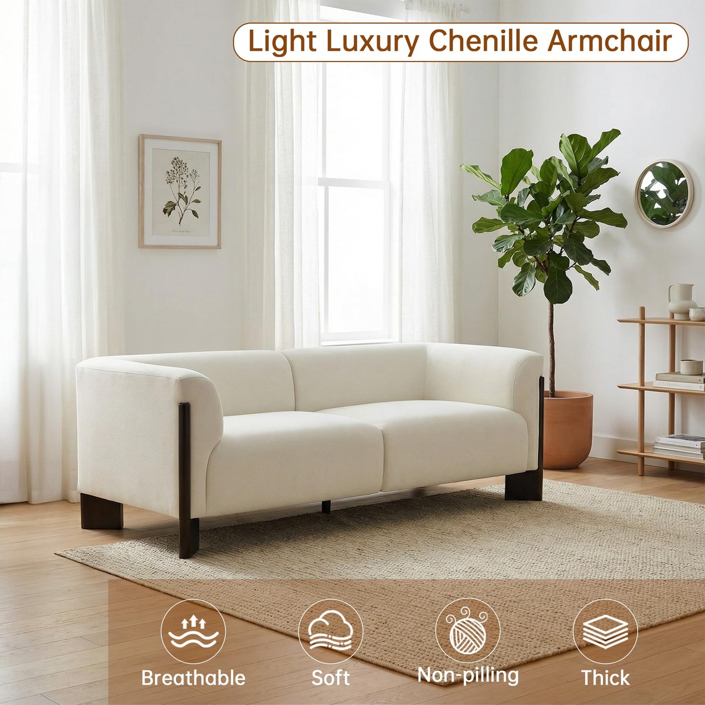 81" Loveseat Sofa Couch, 2 Seater Sofa Couches with Wood Legs and Armrest, Comfy Thick Cushion Upholstered Lounge Loveseat Sofa Chair for Living Room Office, Chenille Fabric, Gray