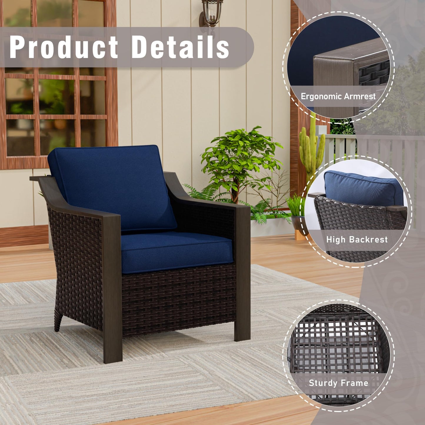 74 Inch Patio 3-Seater Sofa,PE Wicker Outdoor Lounge with Thick Removable Water-Resistant Cushions, Rust-Proof Steel Frame, 900LBS Capacity, Beige