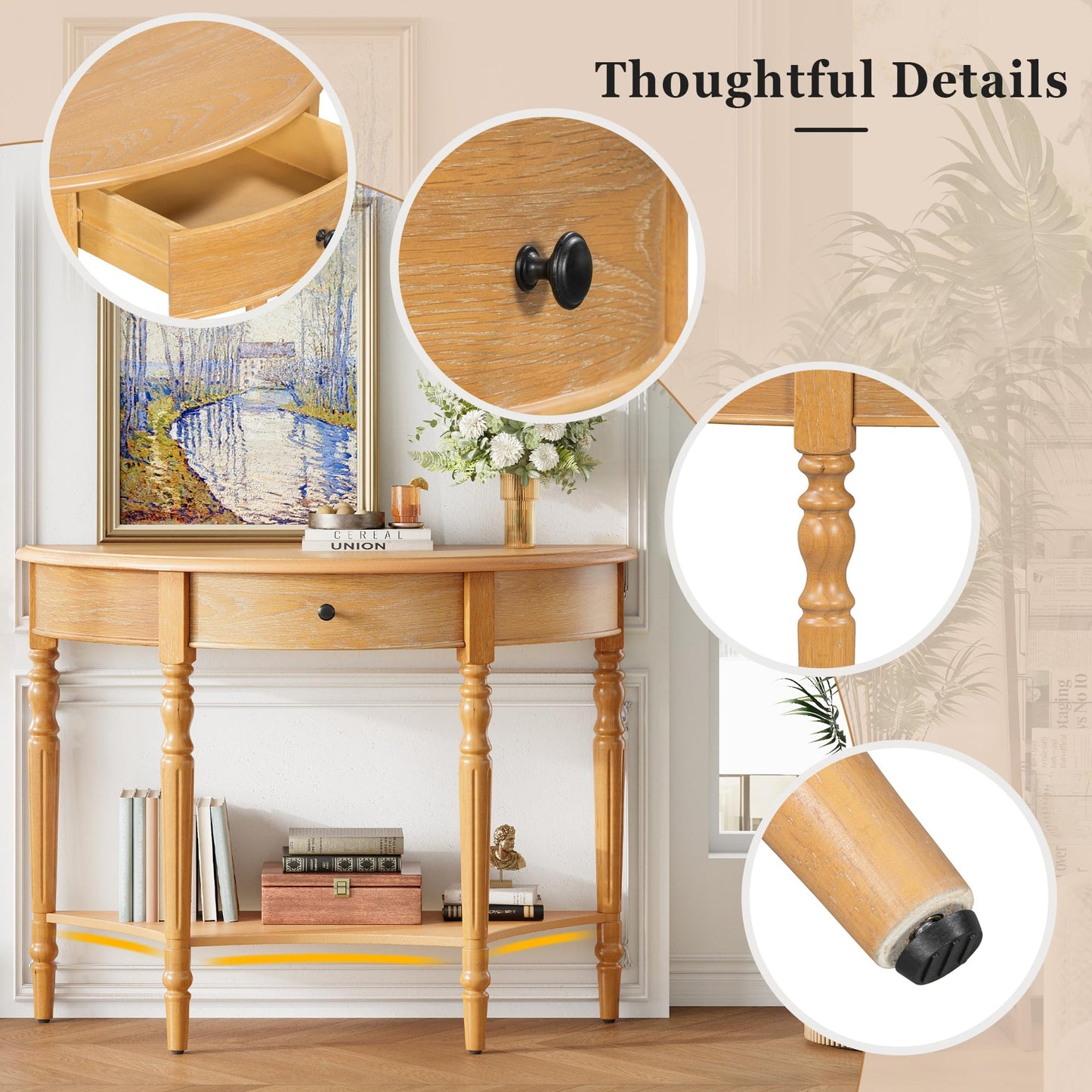 LKTART Small Solid Wood Sofa Table,Console Table with Drawers and Bottom Shelf, Entryway Hallway Foyer Entry Table for Living Room(23.7" Natural)