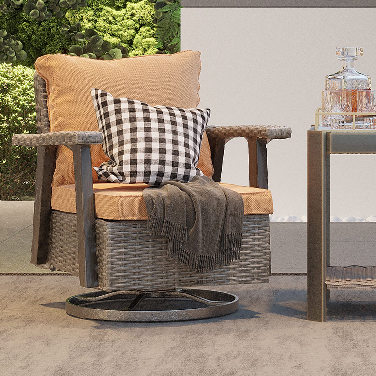 Joyside Patio Chair - Outdoor 360 Degree Swivel Rocker Chair with Durable Fabric Cushion and Ergonomic Structure, Patio Wicker Dining Chair(Grey/Dark Blue)