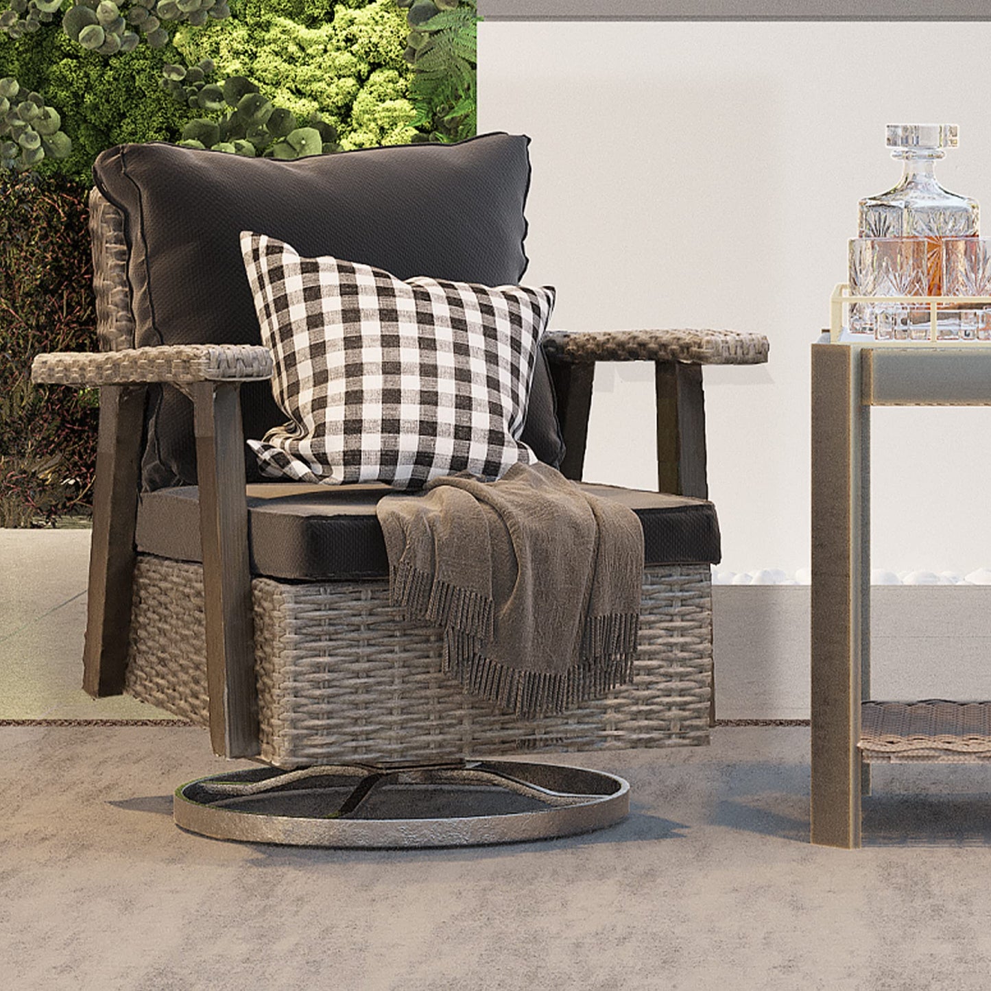 Joyside Patio Chair - Outdoor 360 Degree Swivel Rocker Chair with Durable Fabric Cushion and Ergonomic Structure, Patio Wicker Dining Chair(Grey/Dark Blue)
