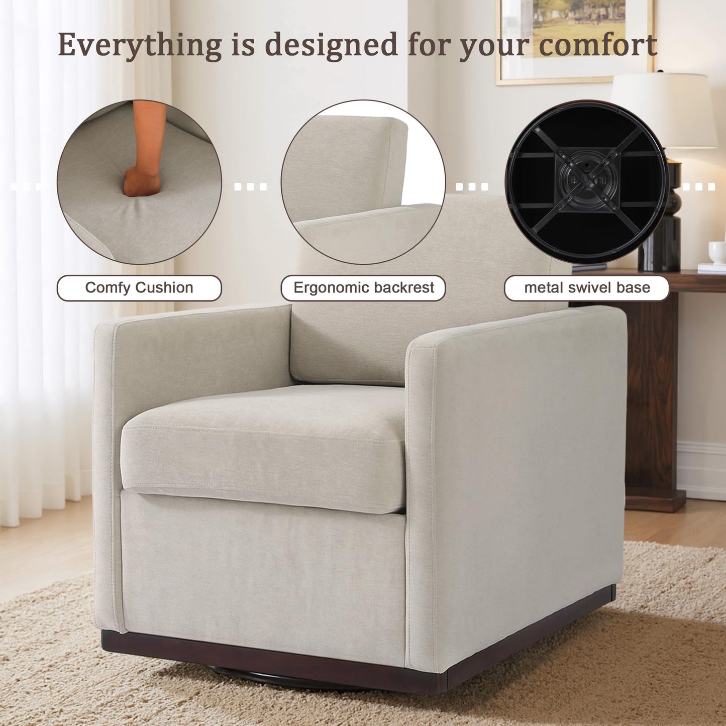 Faux Leather Swivel Accent Chairs Set of 2, 360° Swivel Upholstered Club Armchairs for Living Room, 31" Wide Square Single Sofa Reading Chair with Deep Seat, Metal Swivel Base, Navy