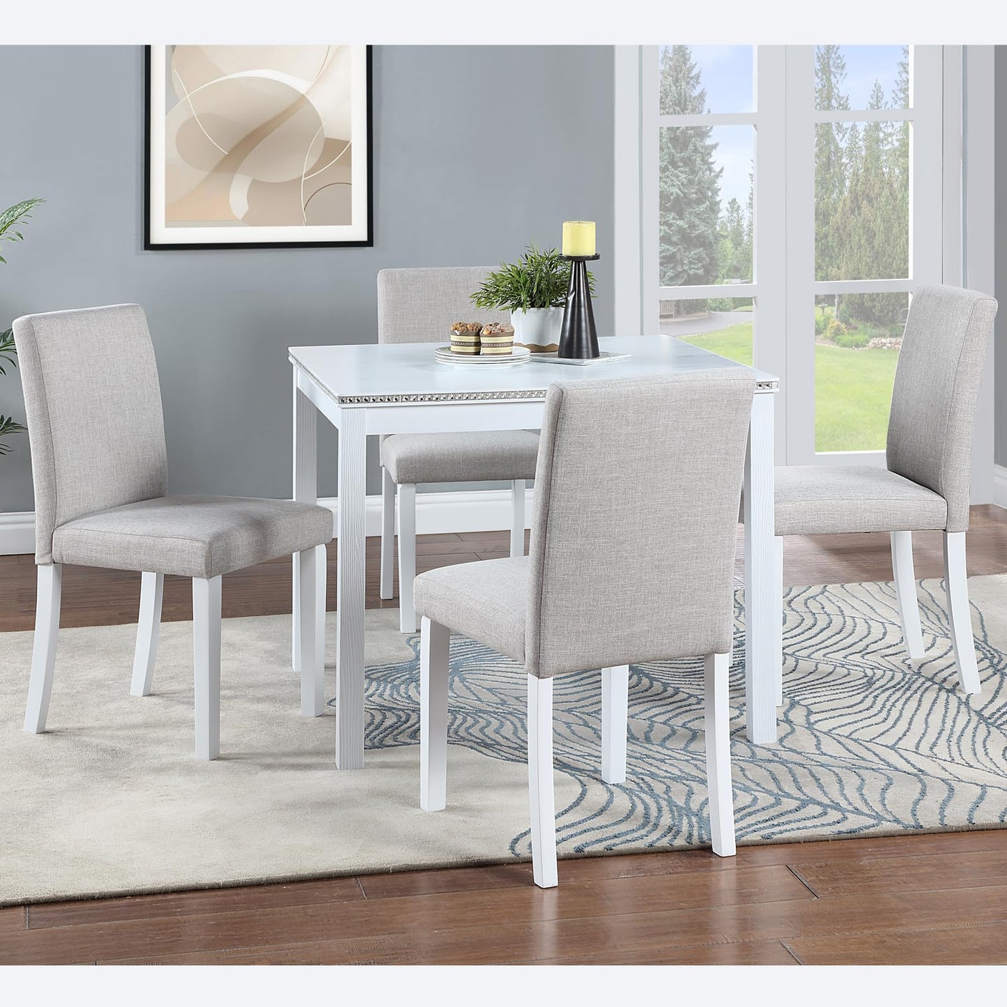 LKTART 5-Piece Kitchen & Dining Room Table and Chairs Sets,Small Square Kitchen Table with 4 Upholstered XX-Shaped Backrest Chairs,Walnut