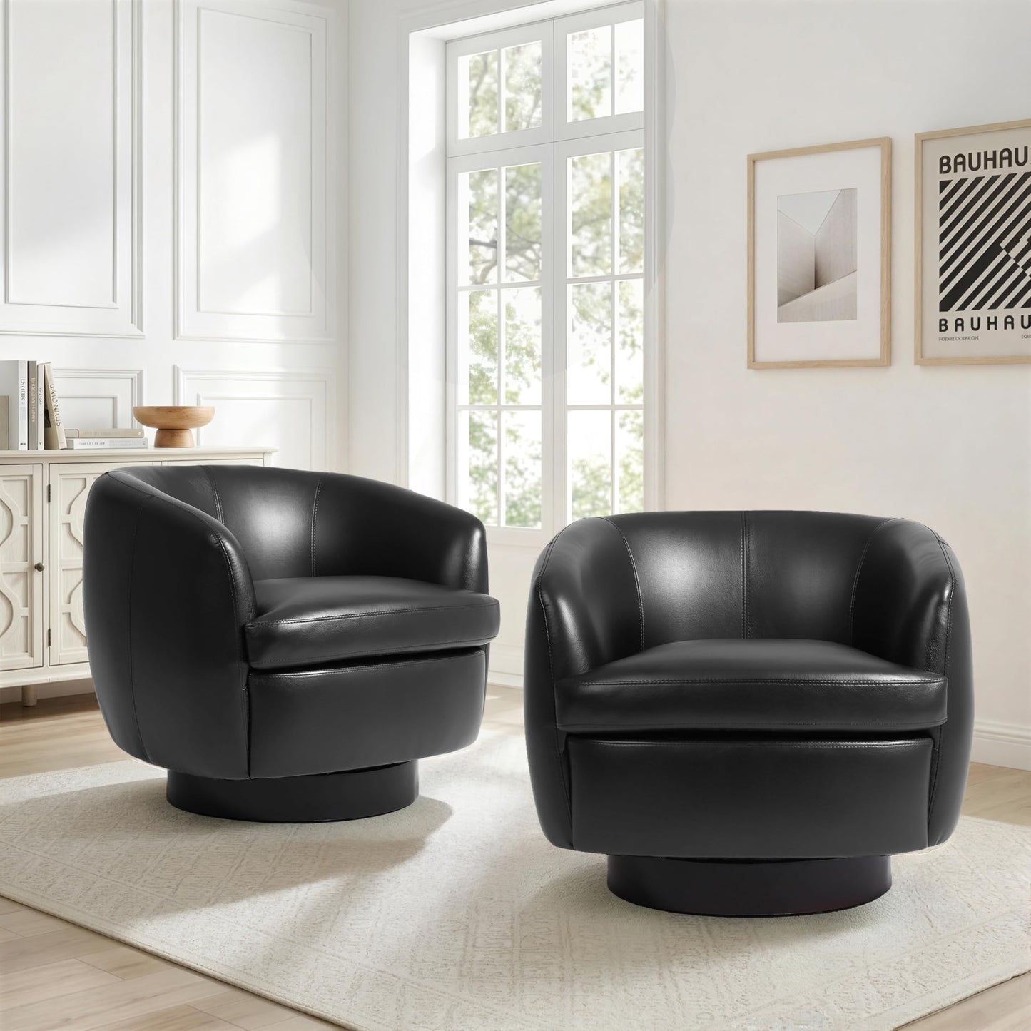 Faux Leather Swivel Barrel Chair, Modern Round Swivel Accent Chair with 360° Rotation, Upholstered Armchair Club Chair for Living Room Bedroom Office (Light Brown)