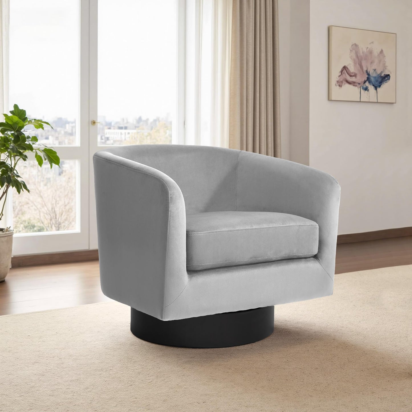 Swivel Barrel Accent Chairs Set of 2, Modern 360° Swivel Round Barrel Chair with Curve Back, Upholstered Velvet Fabric Armchair Single Sofa Club Chair for Living Room, Bedroom, Coffee