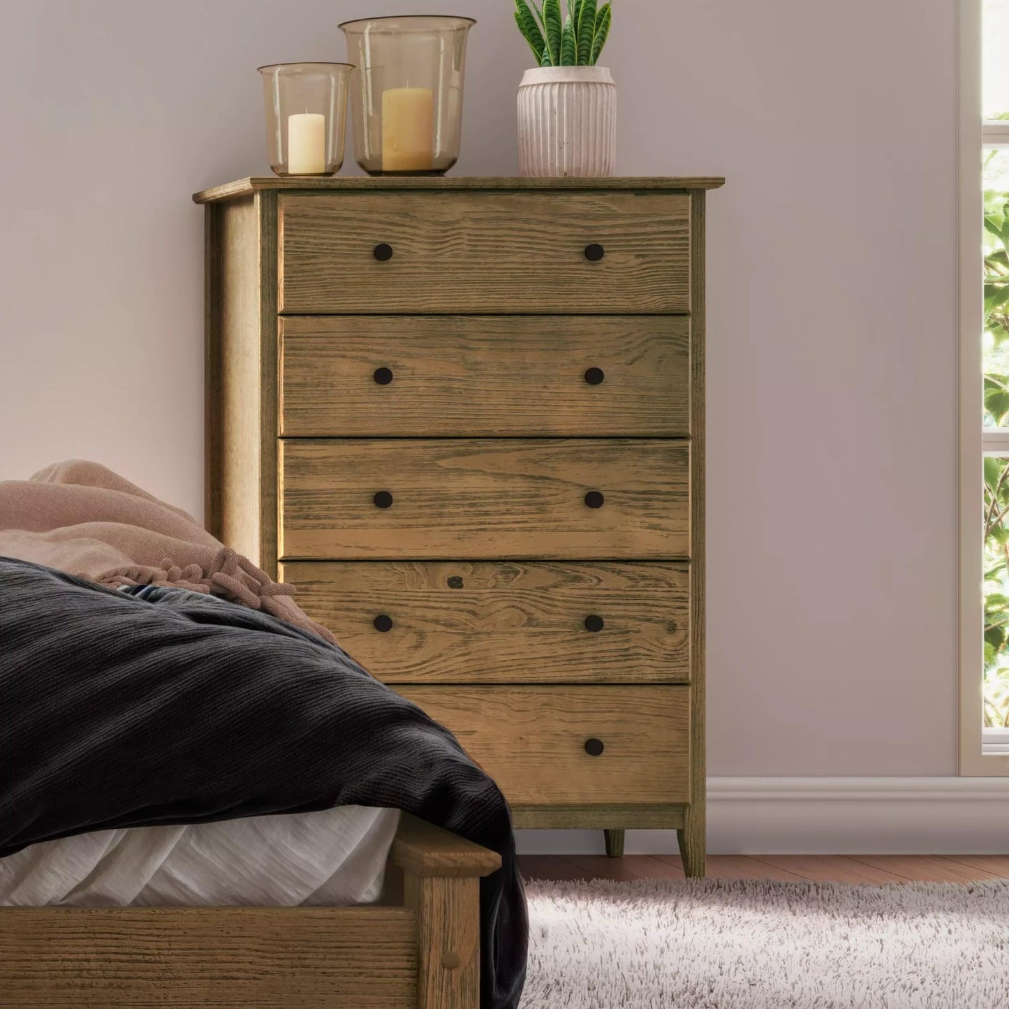 Grain Wood Furniture Greenport 5-Drawer Chest, Solid Wood with Brushed Walnut Finish